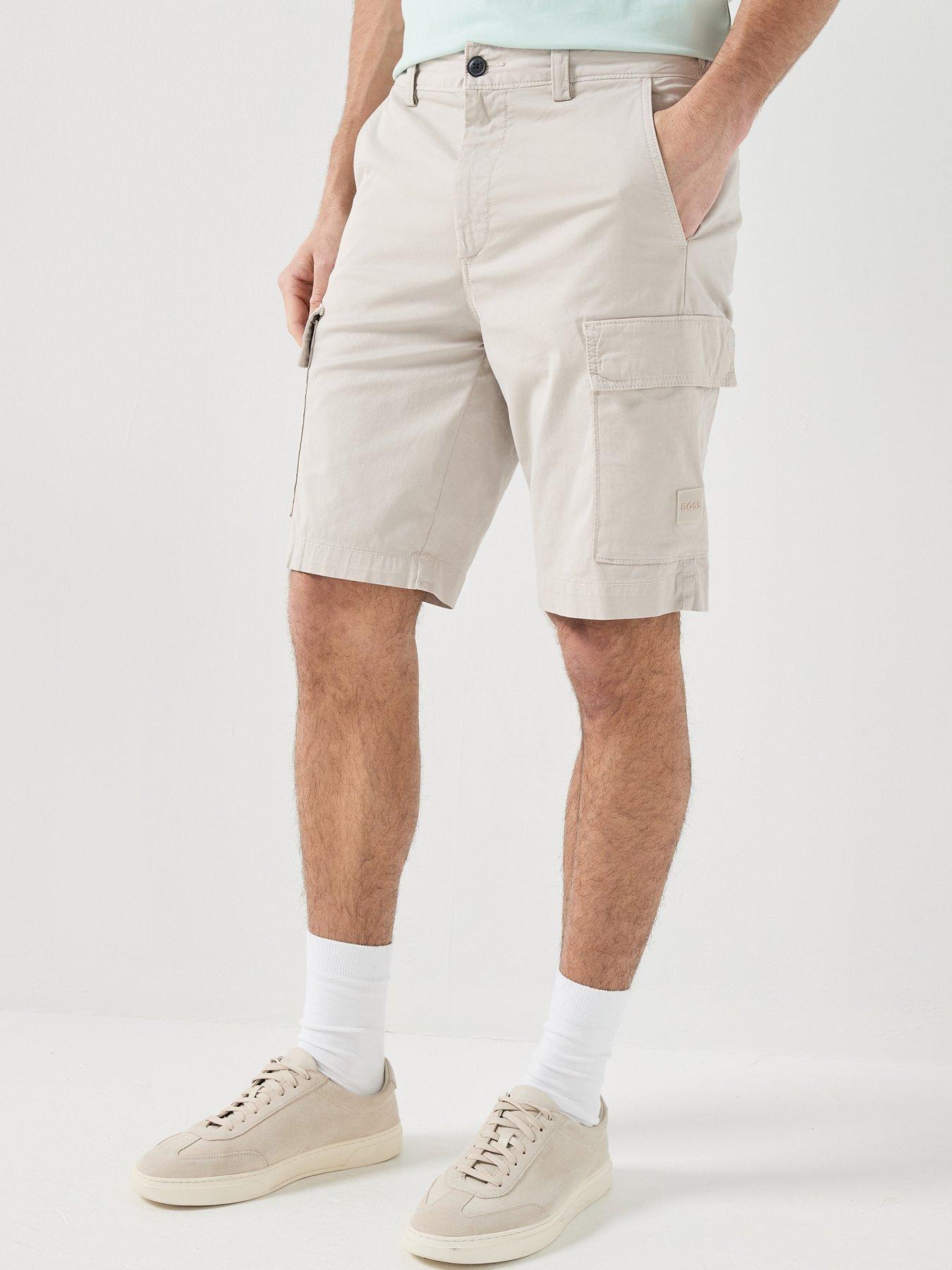 BOSS Sisla Garment Dyed Cargo Shorts, Light Grey, Size 32, Men