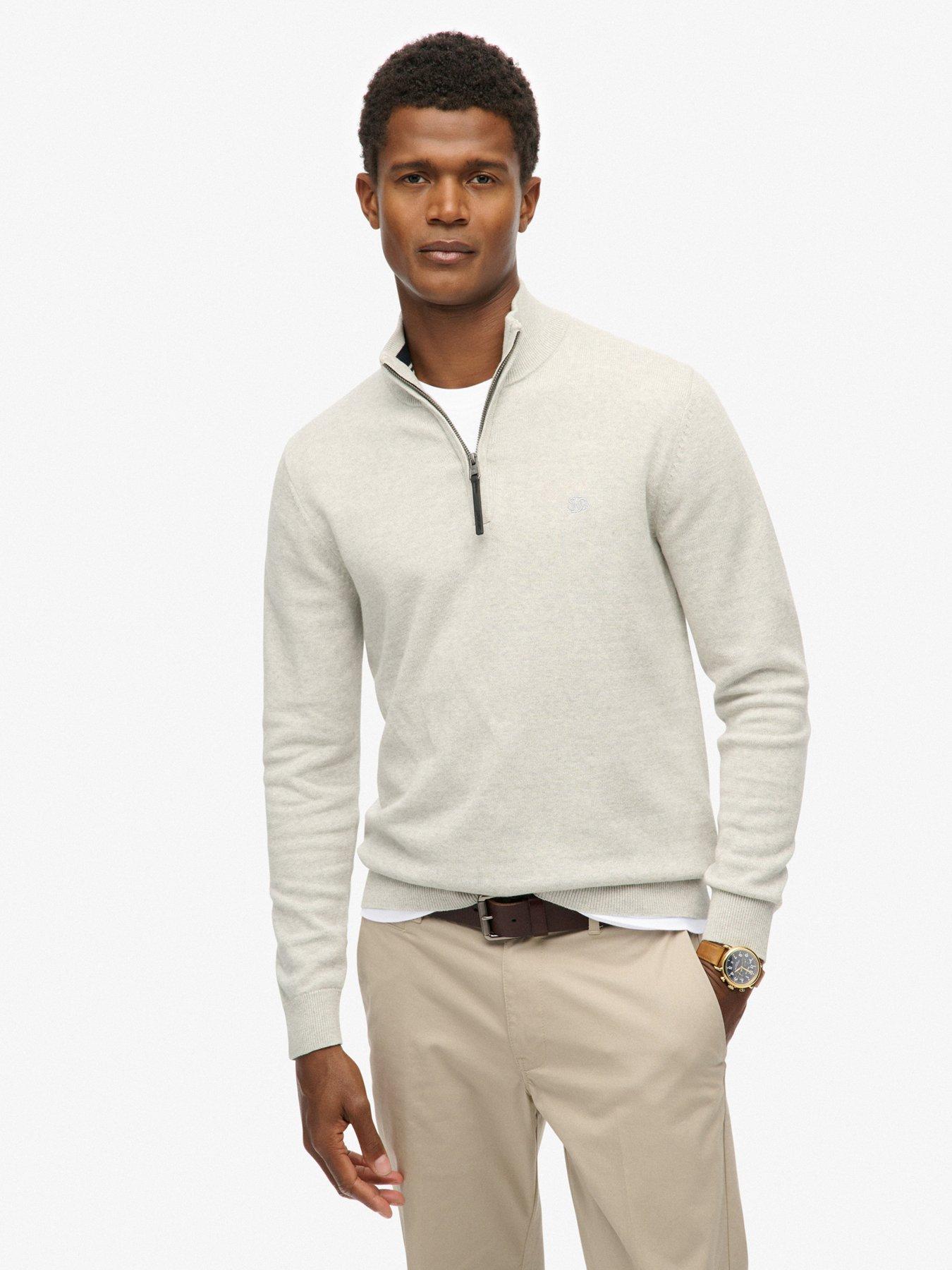 Superdry Essentials Cotton Knitted Quarter Zip Jumper - Cream