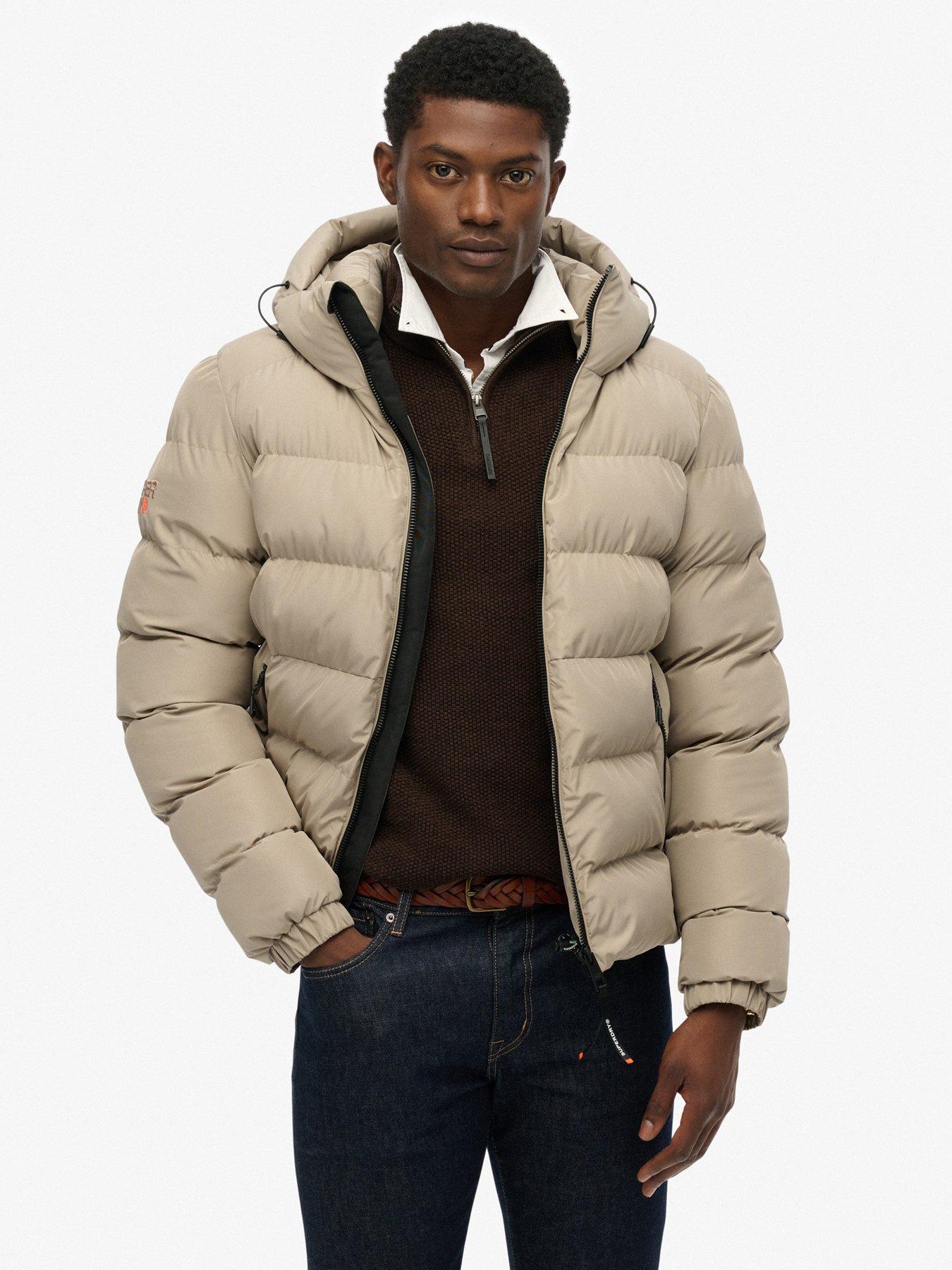 Superdry Hooded Sports Padded Jacket, Cream, Size M, Men
