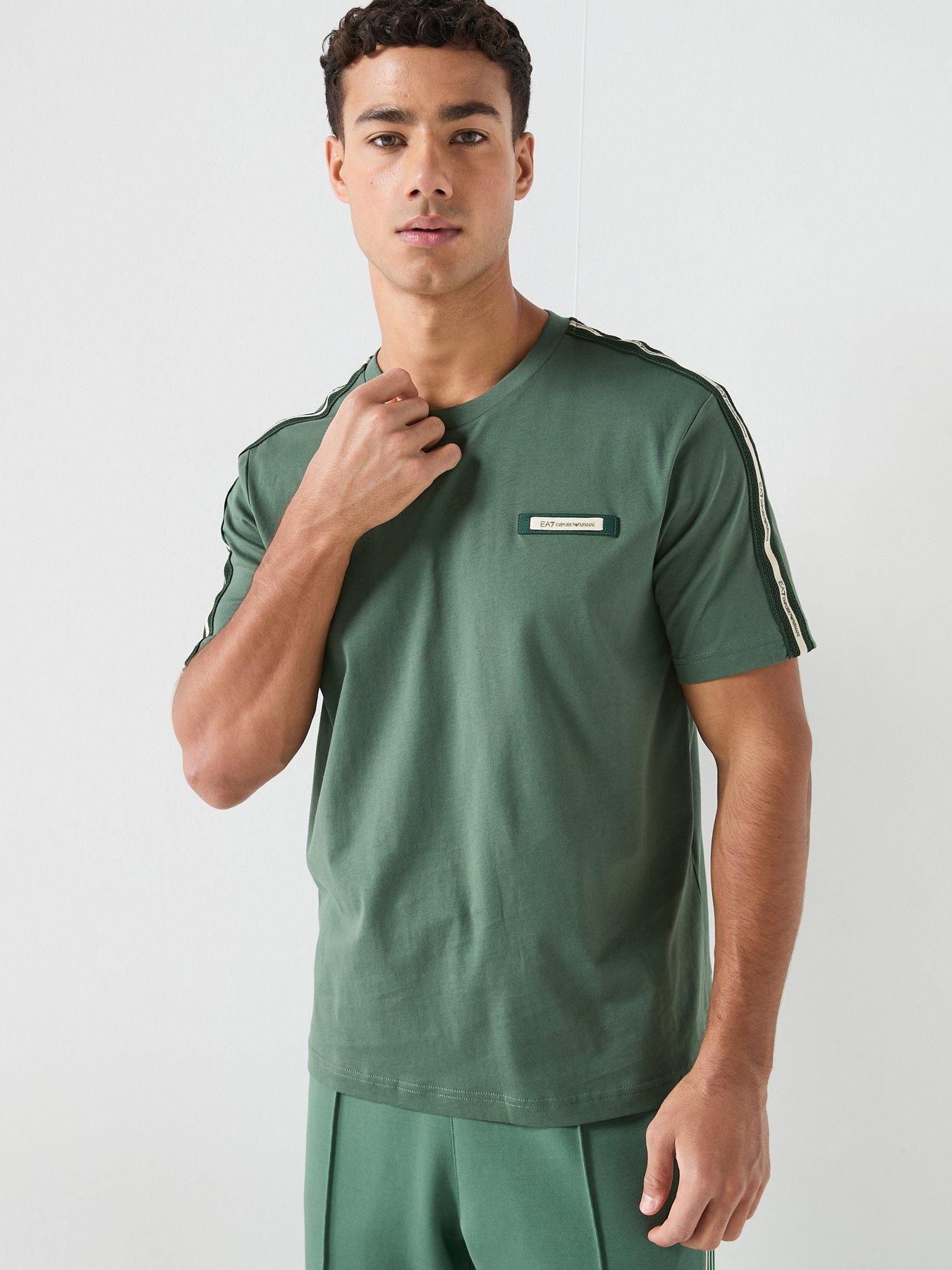 EA7 Emporio Armani Train Taped Sleeve T-Shirt, Dark Green, Size S, Men