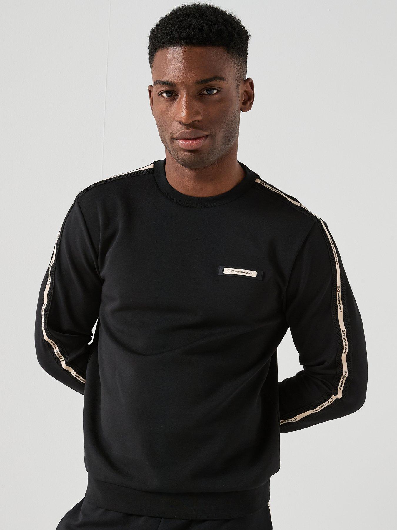 EA7 Emporio Armani Train Taped Sleeve Crew Neck Sweatshirt, Black, Size 3Xl, Men
