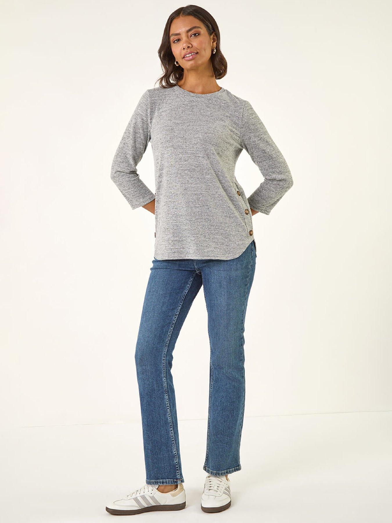 Image 3 of 5 of Roman Curved Hem Stretch Top - Grey