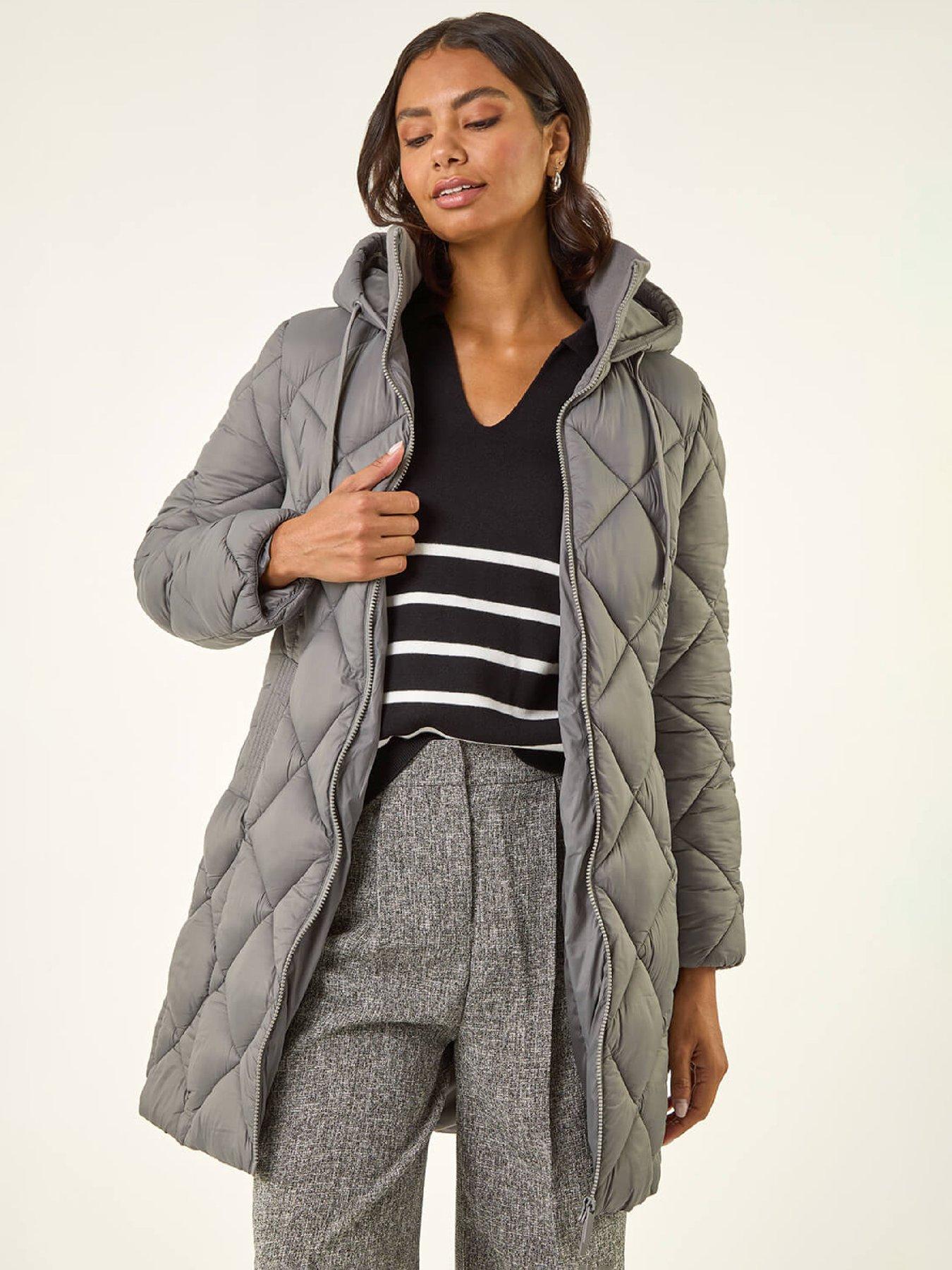 Roman Diamond Quilt Padded Coat - Grey, Grey, Size 20, Women