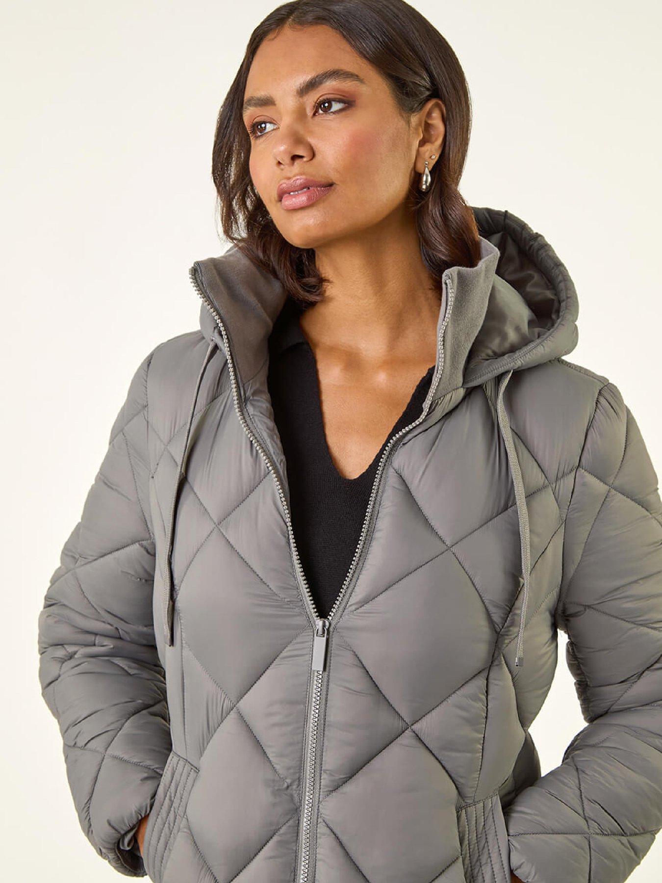 Image 4 of 5 of Roman Diamond Quilt Padded Coat - Grey