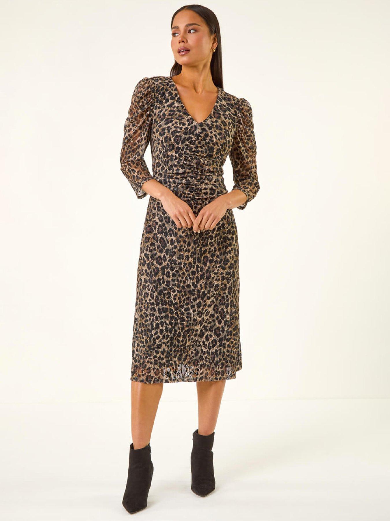 Roman Petite Animal Print Lace Stretch Dress