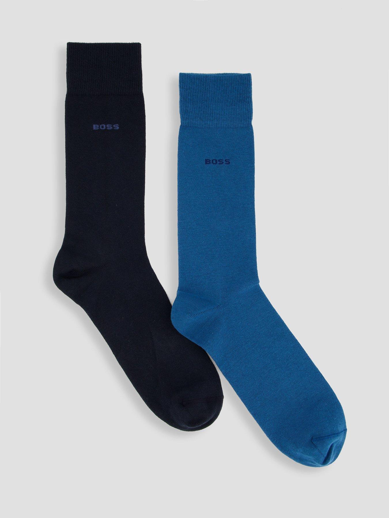 BOSS: 2 Pack Small Logo Cotton Crew Socks - Blue