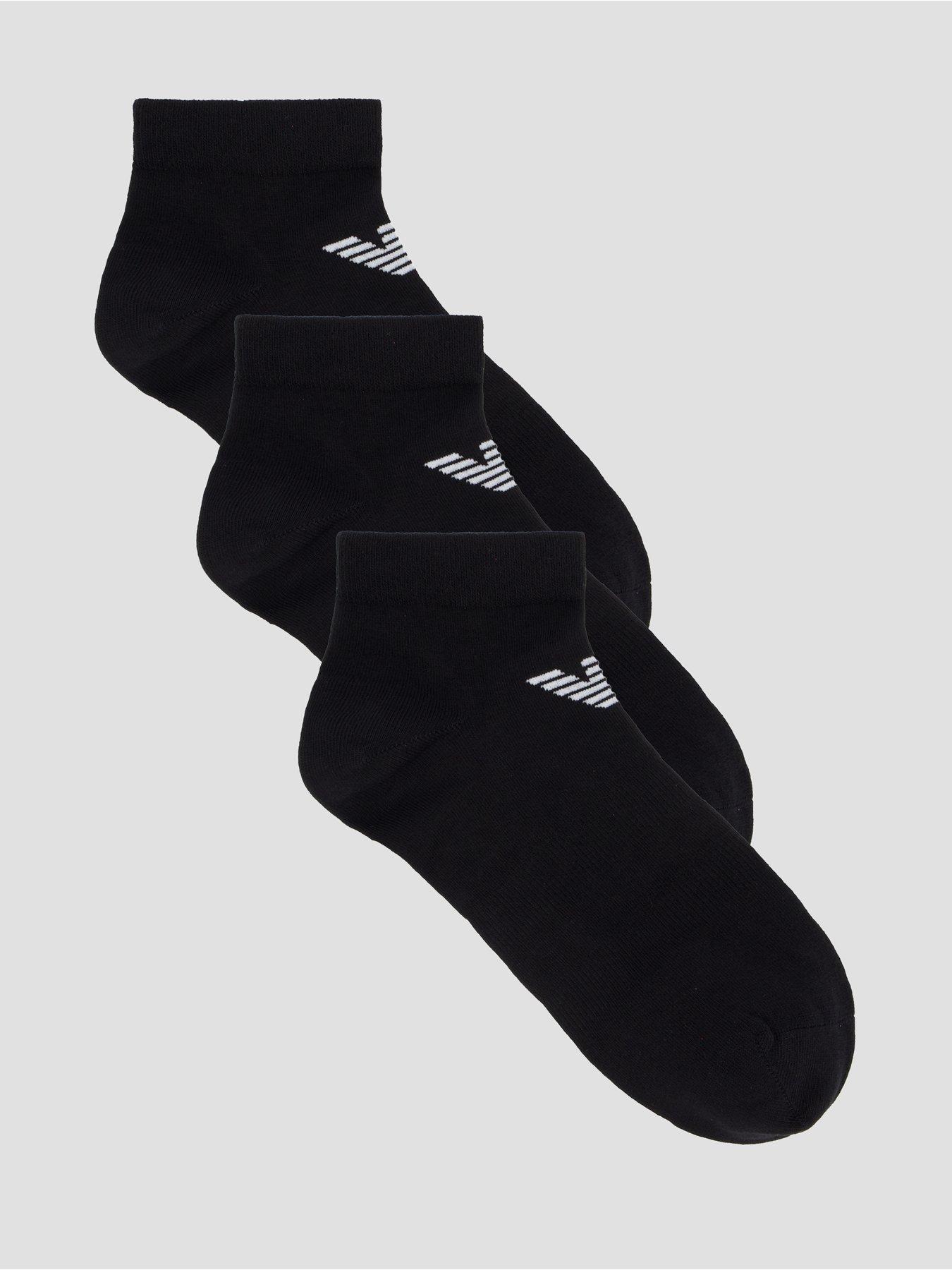 Emporio Armani Bodywear 3 Pack Eagle Trainer Liner Socks, Black, Size S/M, Men