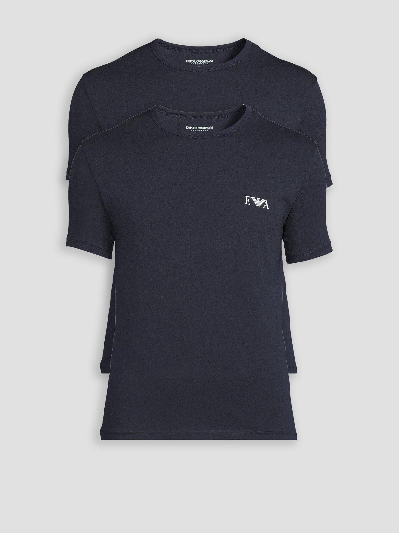 Emporio Armani Bodywear: 2 Pack Stretch Cotton Crew Neck T-Shirts - Navy