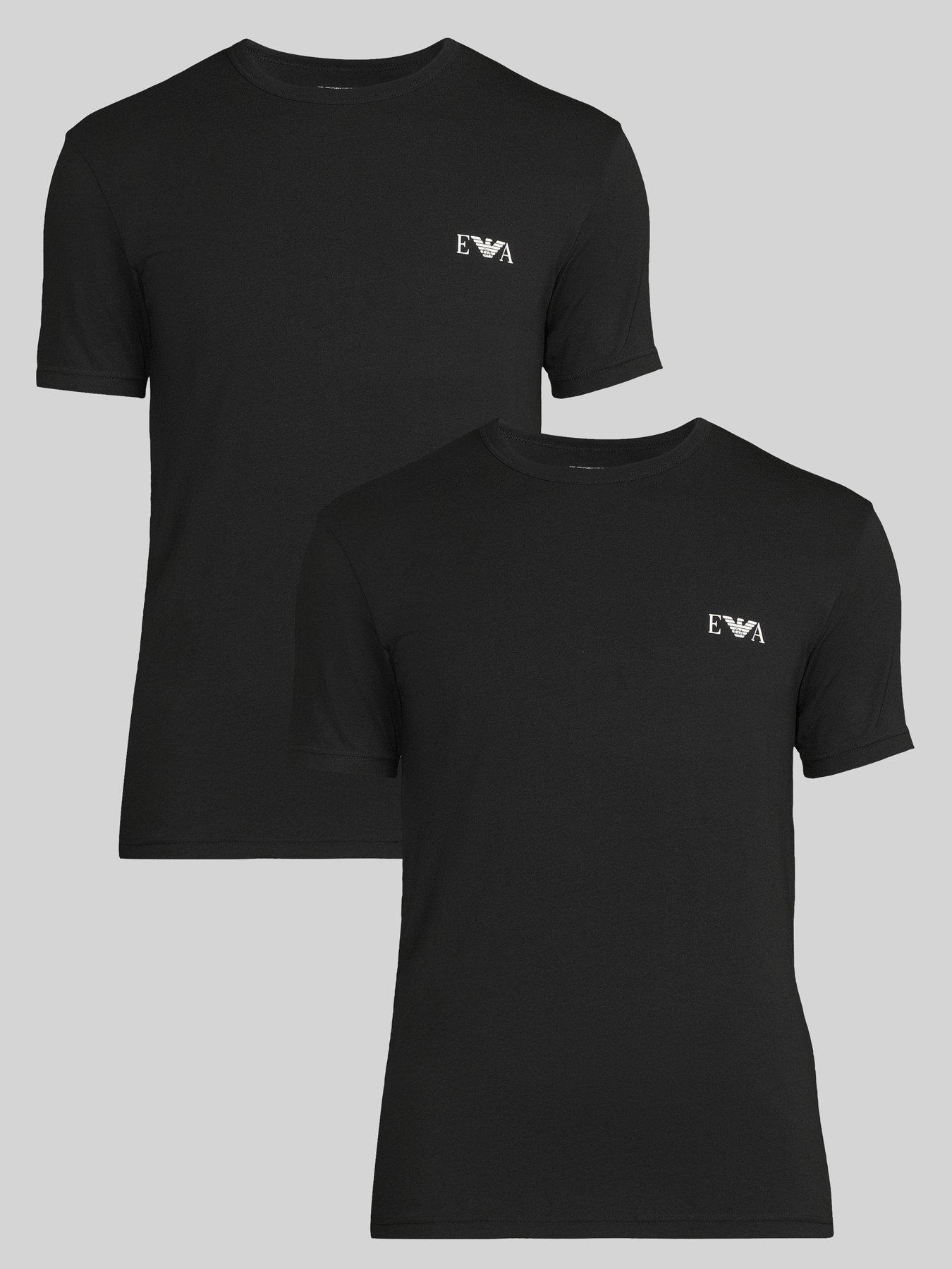 Emporio Armani Bodywear 2 Pack Stretch Cotton Crew Neck T-Shirts, Black, Size M, Men