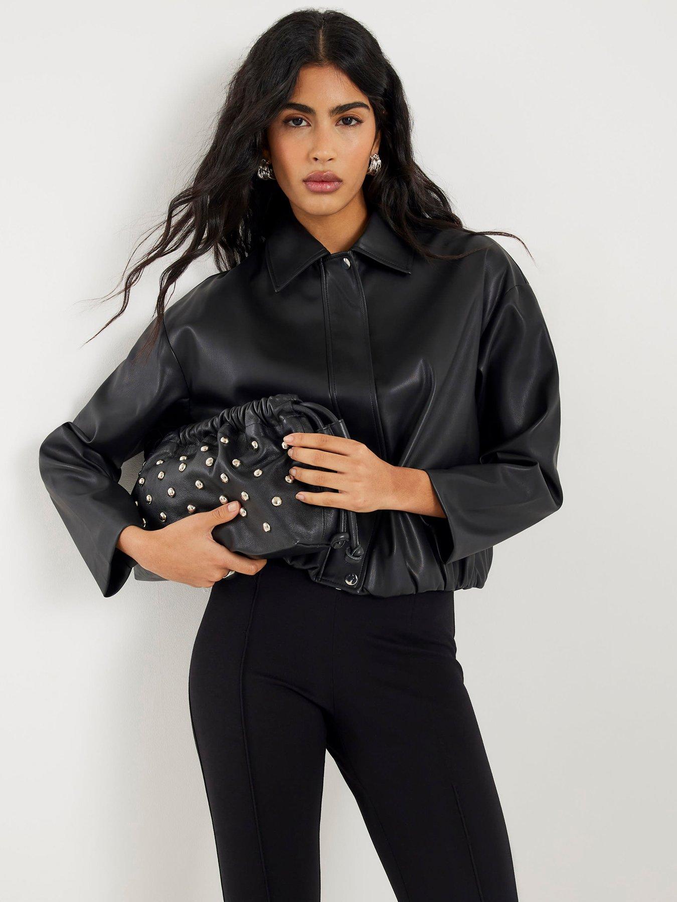 River Island: Pu Cf Placket Bomber - Black