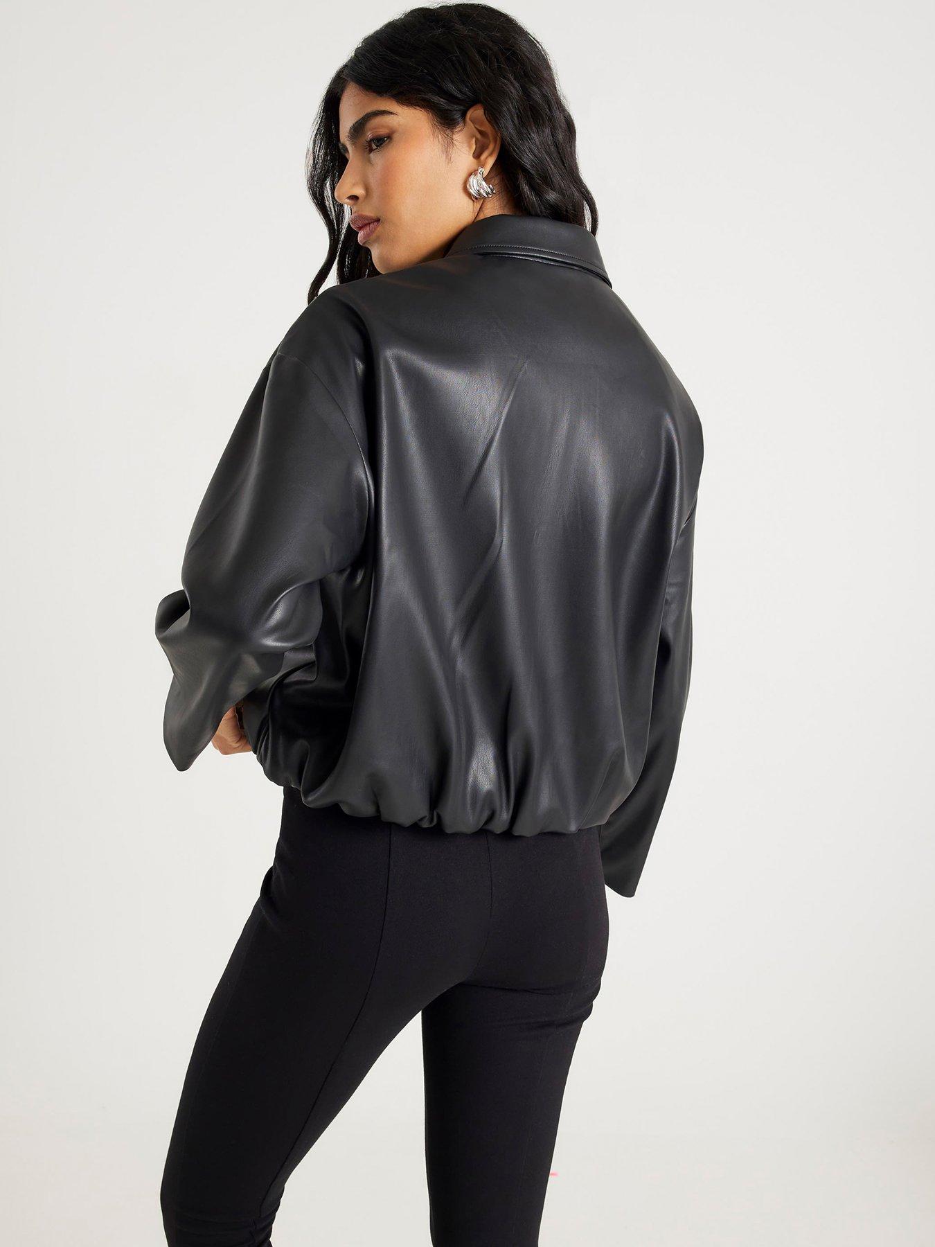 Image 2 of 6 of River Island Pu Cf Placket Bomber - Black