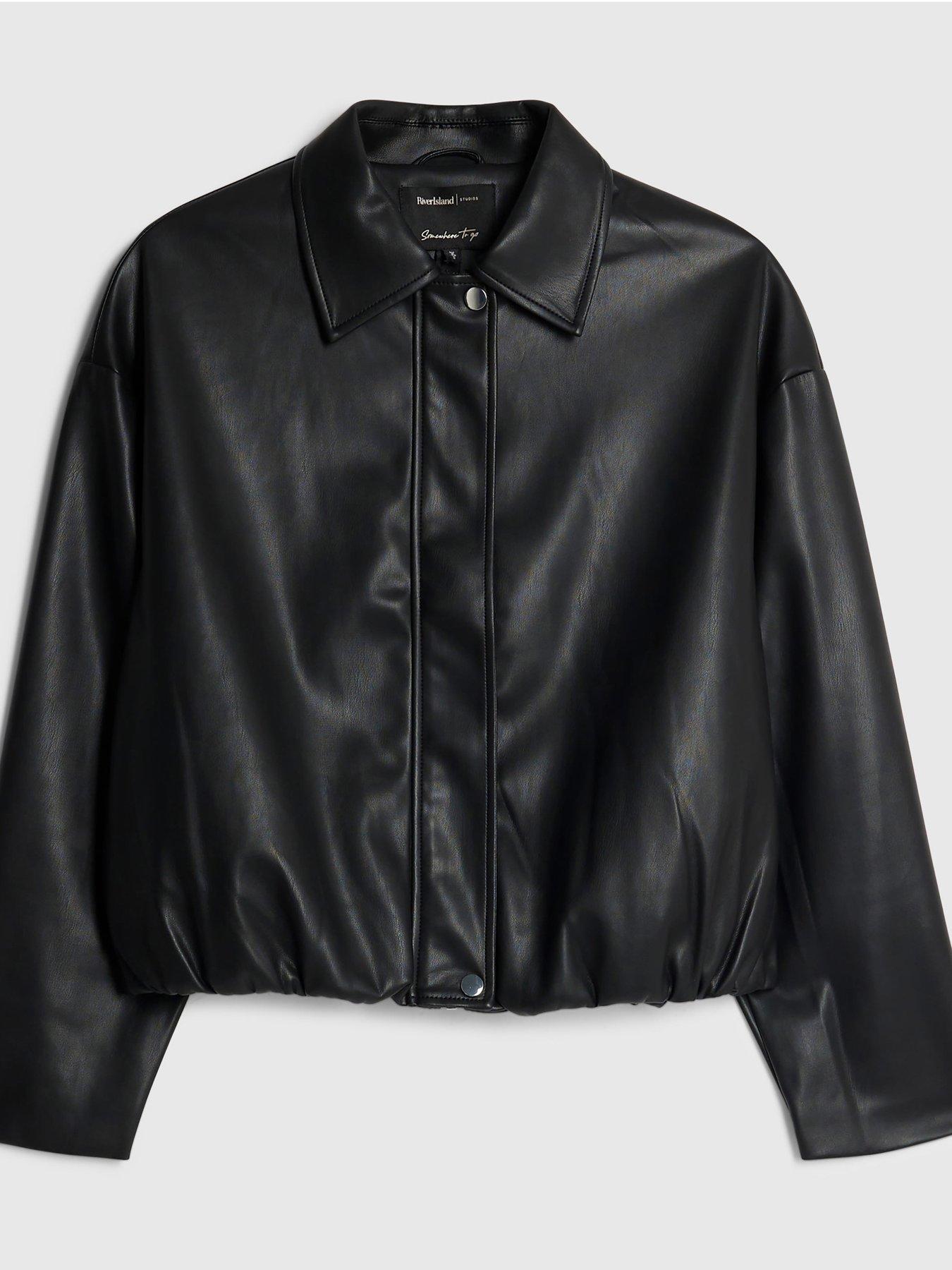Image 6 of 6 of River Island Pu Cf Placket Bomber - Black
