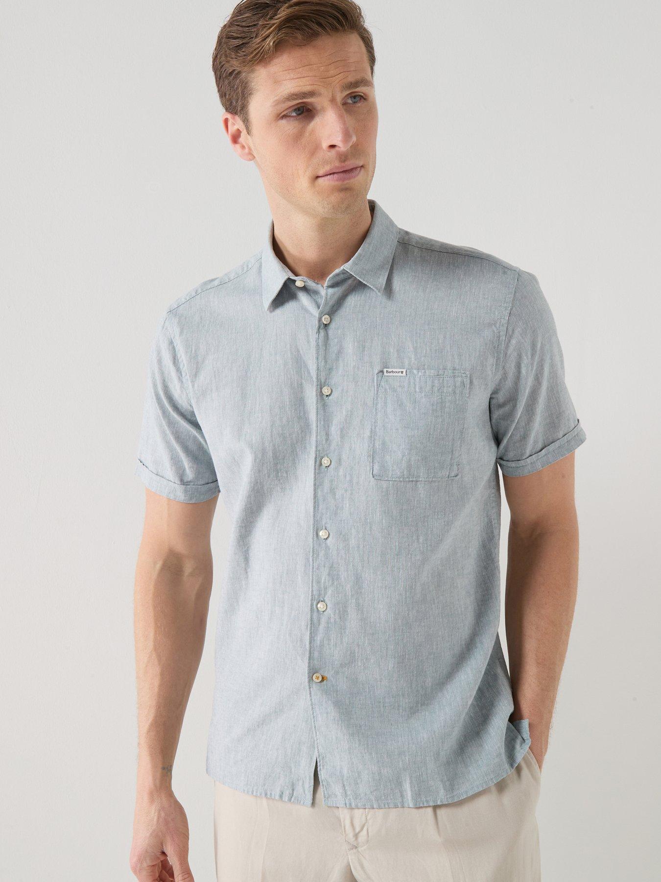 Image 1 of 5 of Barbour Nelson Linen Blend Regular Fit Short Sleeve Shirt - light Blue