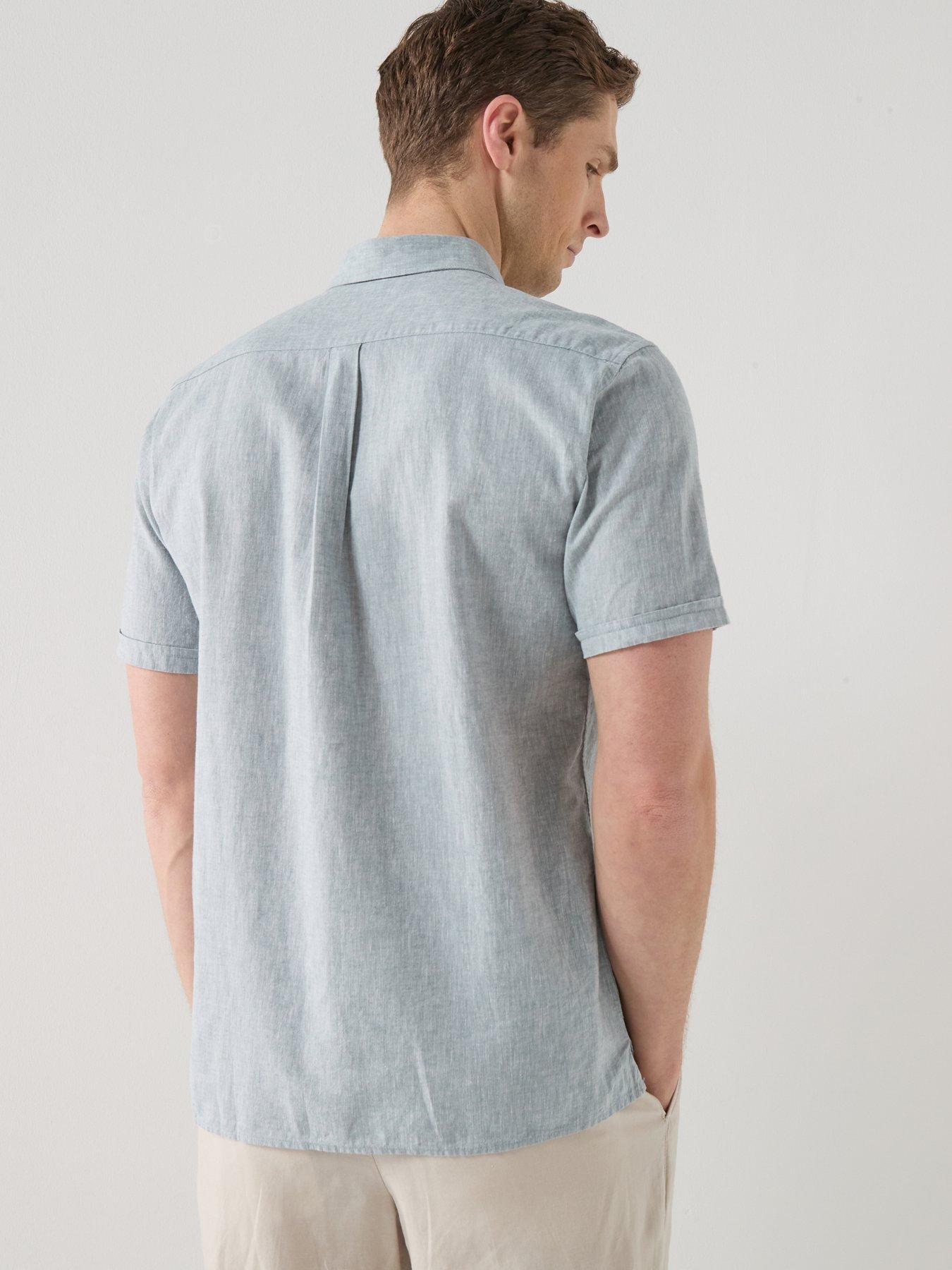 Image 2 of 5 of Barbour Nelson Linen Blend Regular Fit Short Sleeve Shirt - light Blue