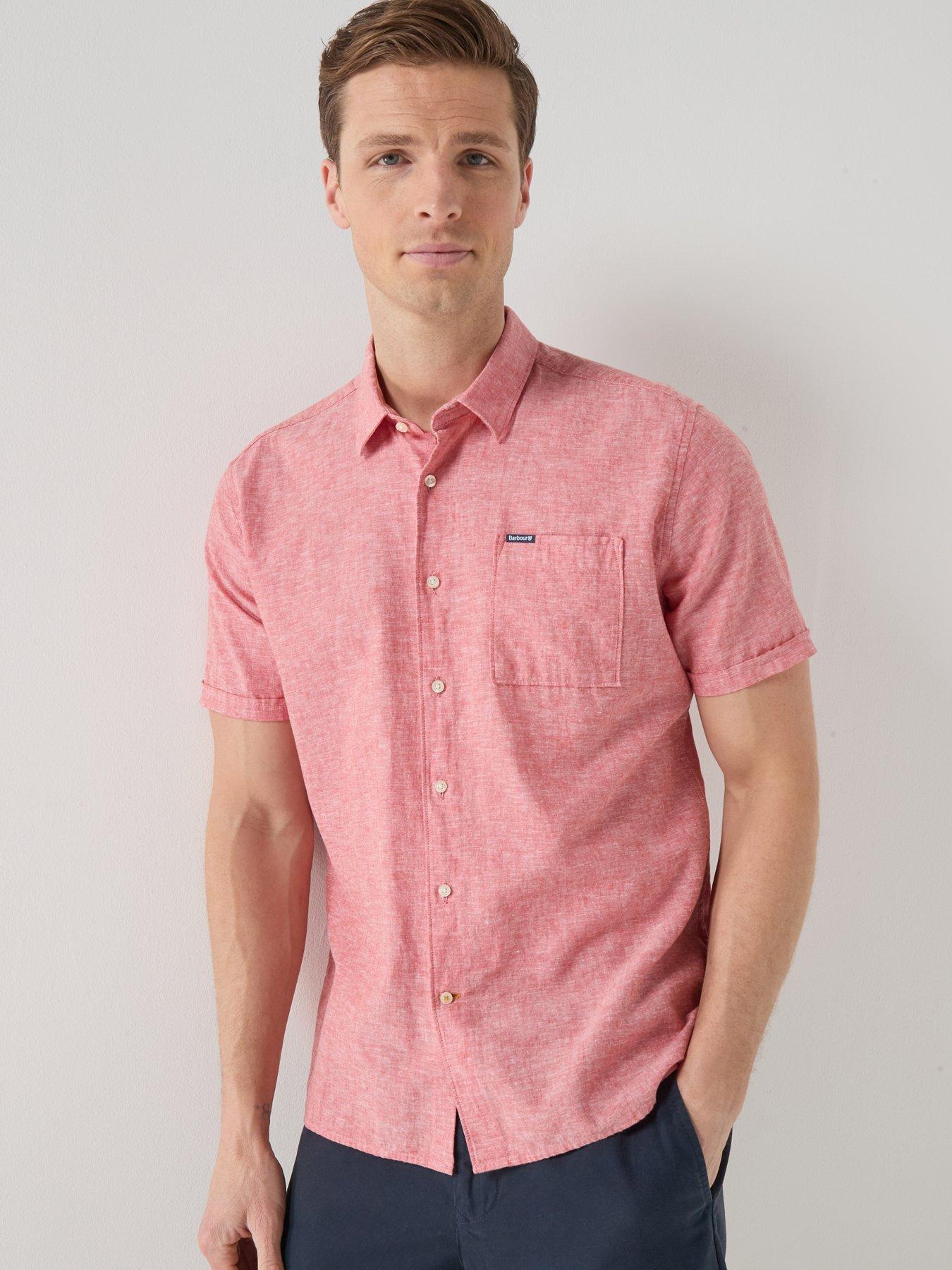 Barbour Barbour Nelson Linen Blend Regular Fit Short Sleeve Shirt - Red