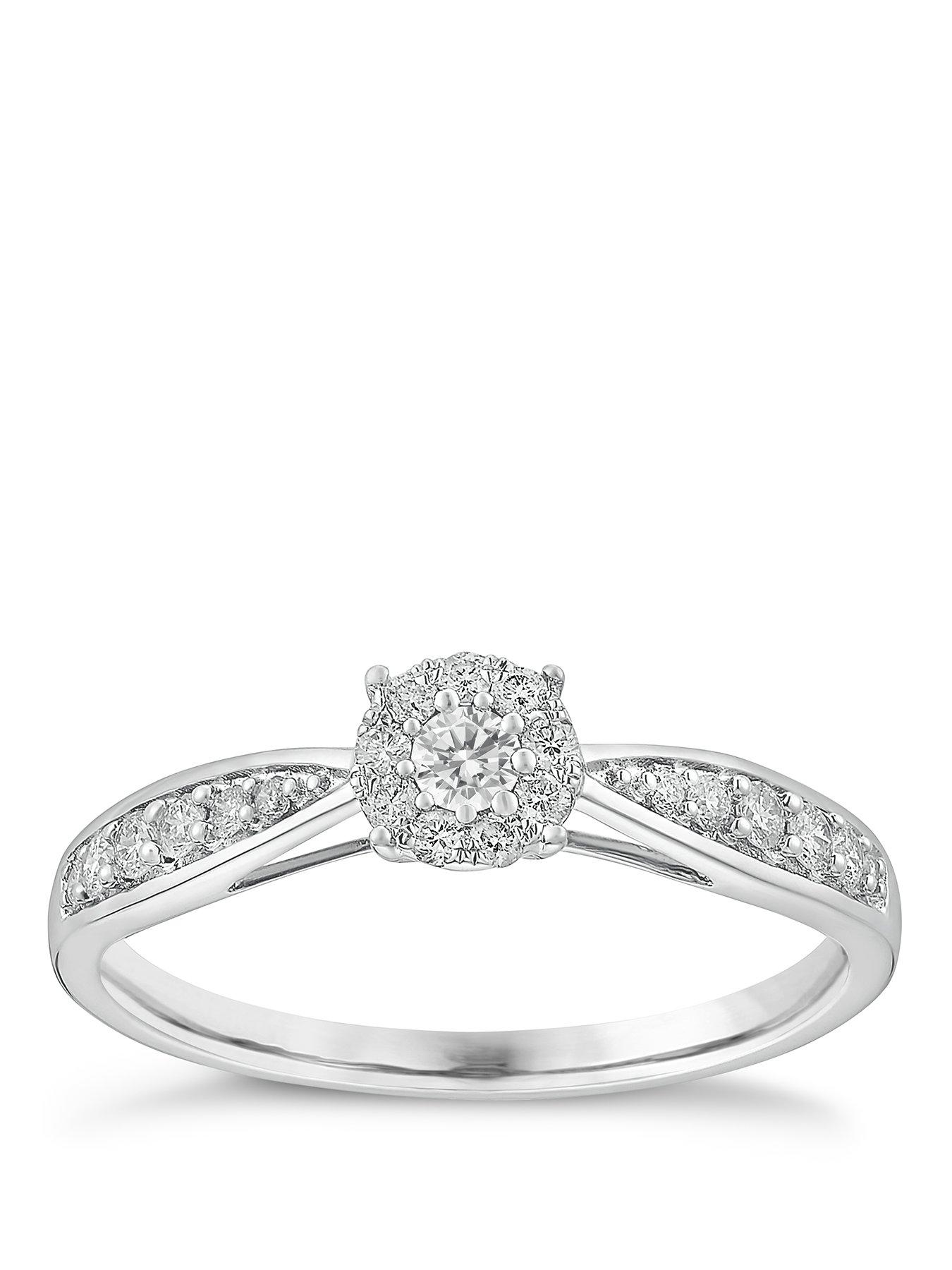 Ernest Jones Engagement Ring 9Ct Gold Halo Cluster 025Ct Diamond Ring - White