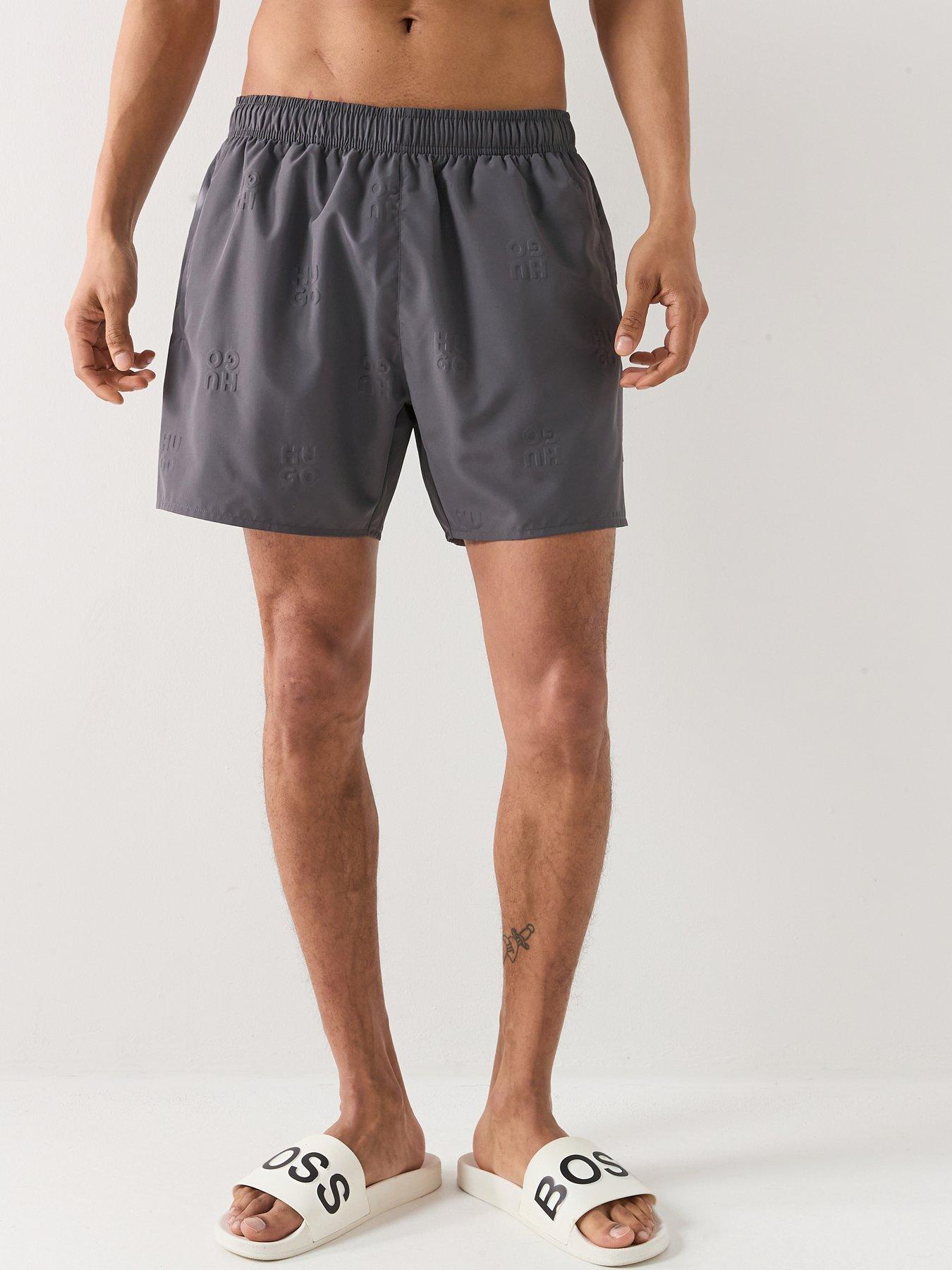 HUGO Tonal Debossed Logo Swim Shorts - Dark Grey