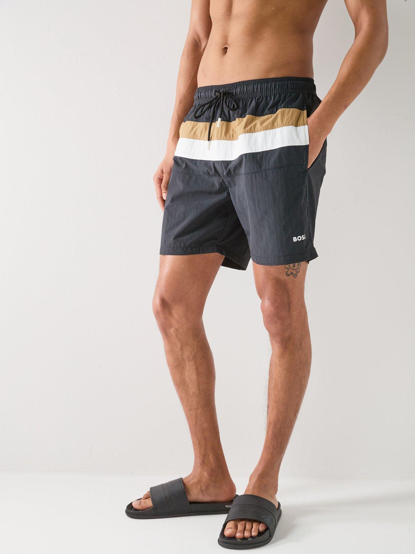 Image 1 of 6 of BOSS Louis Large Global Stripe Swim Shorts - Black