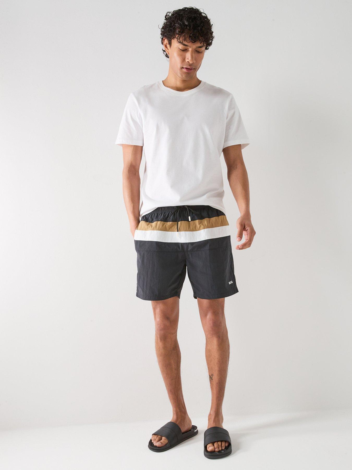 Image 3 of 6 of BOSS Louis Large Global Stripe Swim Shorts - Black
