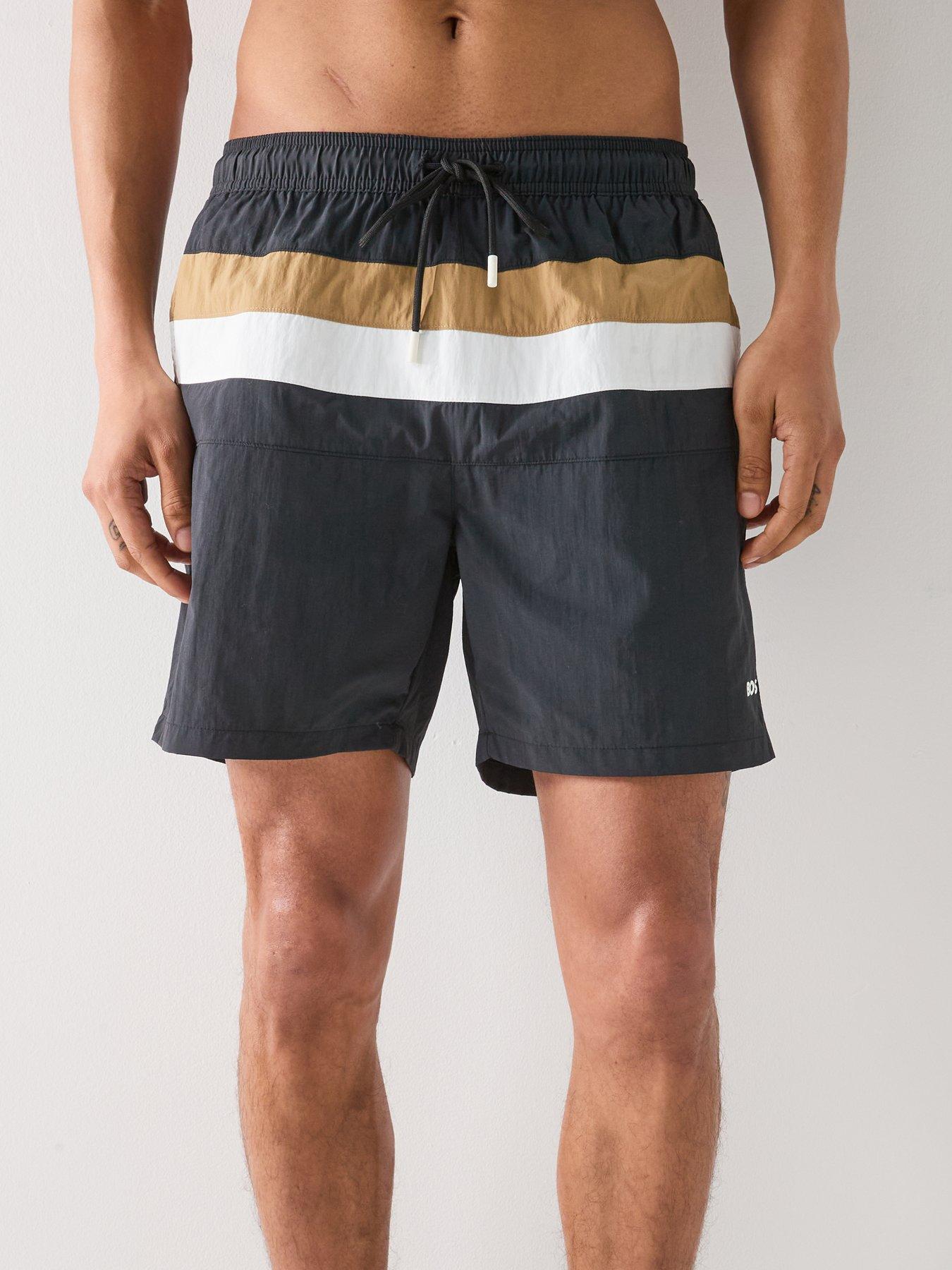 Image 4 of 6 of BOSS Louis Large Global Stripe Swim Shorts - Black