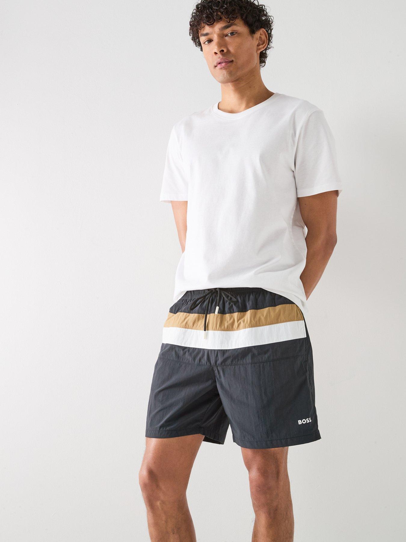 Image 5 of 6 of BOSS Louis Large Global Stripe Swim Shorts - Black