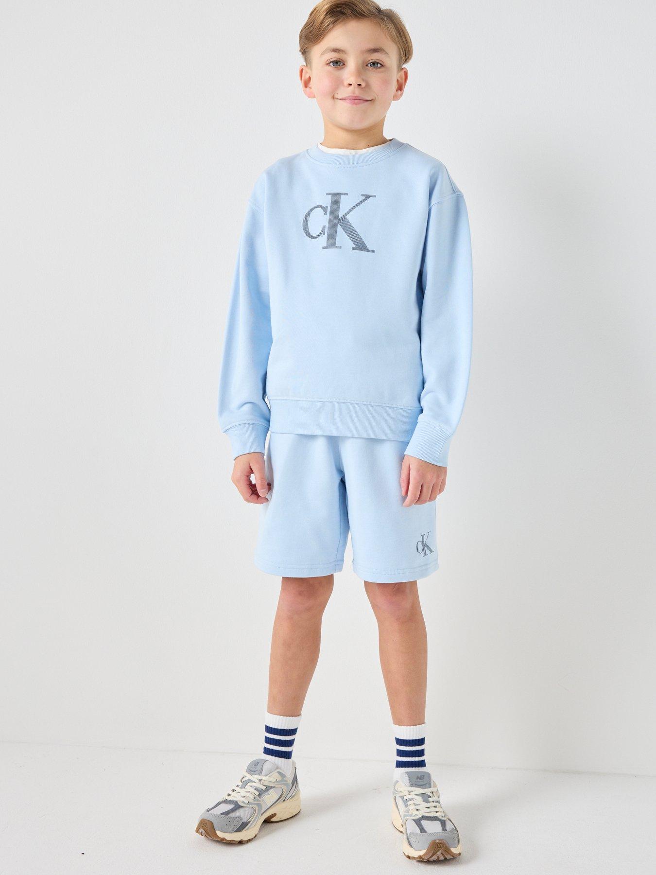 Calvin Klein Jeans Boys Crew Neck Sweatshirt And Short Set, Blue, Size Age: 16 Years