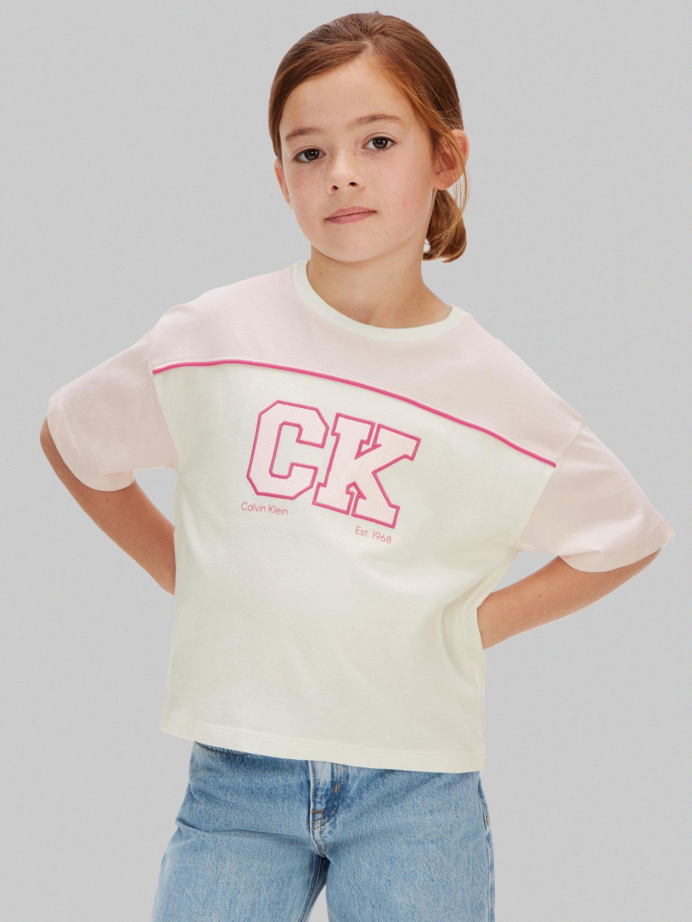Calvin Klein Jeans Girls CK Collegiate Colourblock T-Shirt, Pink, Size Age: 12 Years