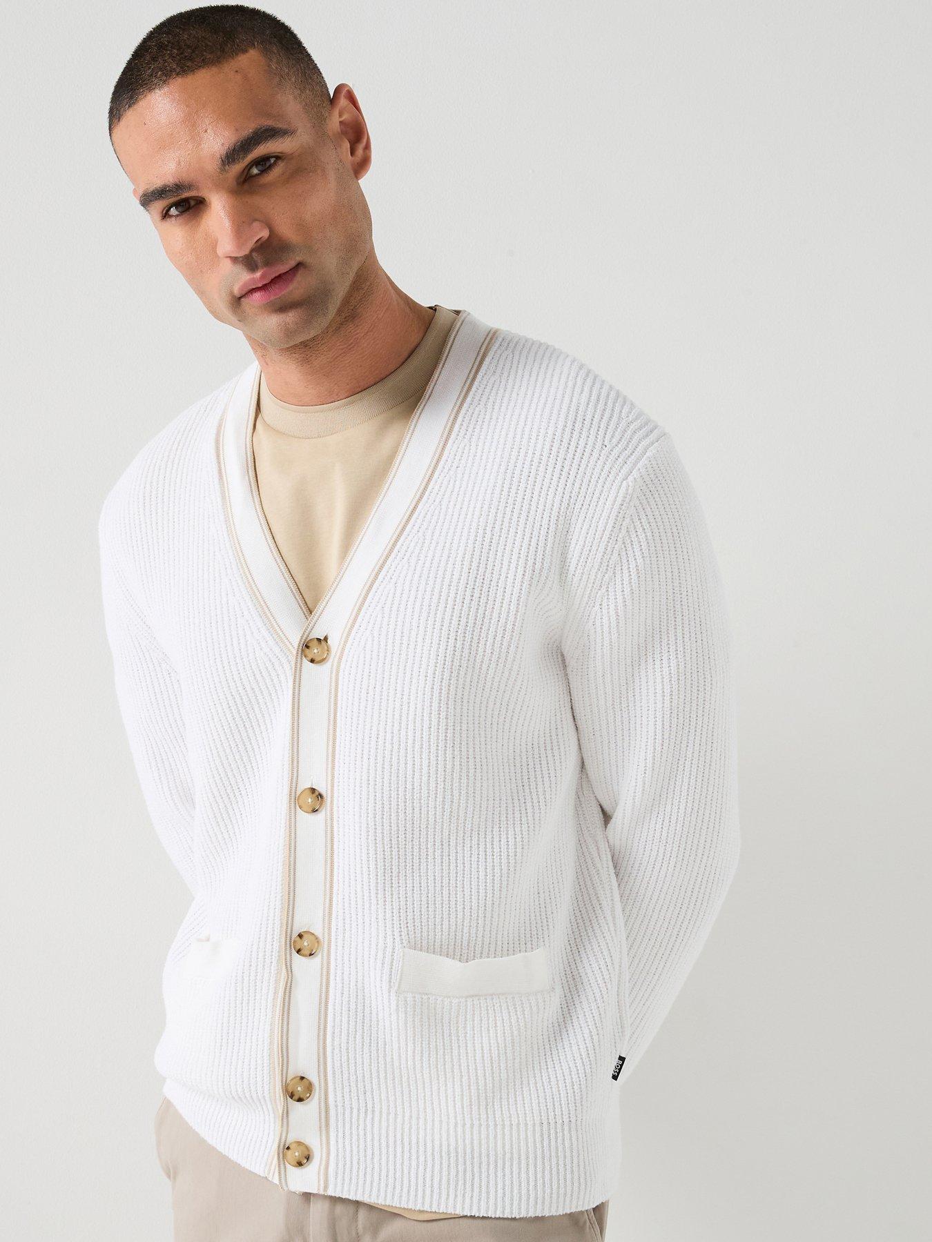 BOSS C-Napoli Stripe Knitted Cardigan - White