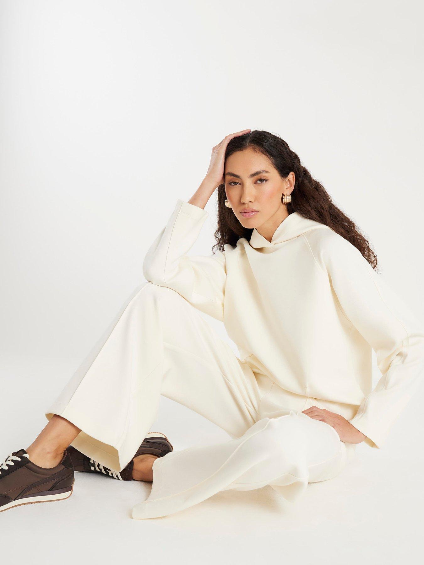 River Island Premium Wide Leg Pintuck Joggers - White