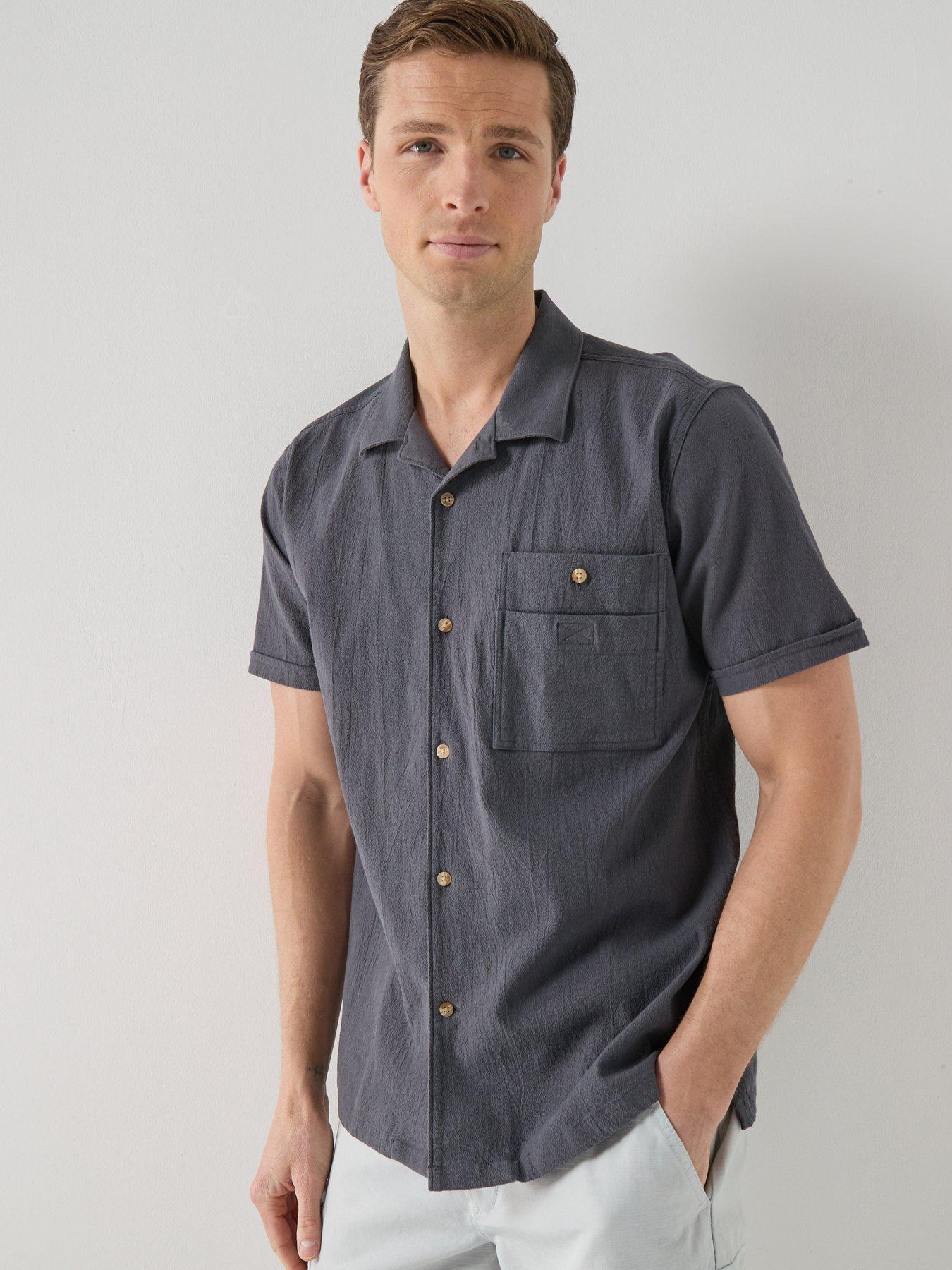 Barbour: Riddell Crepe Open Collar Relaxed Short Sleeve Shirt - Grey