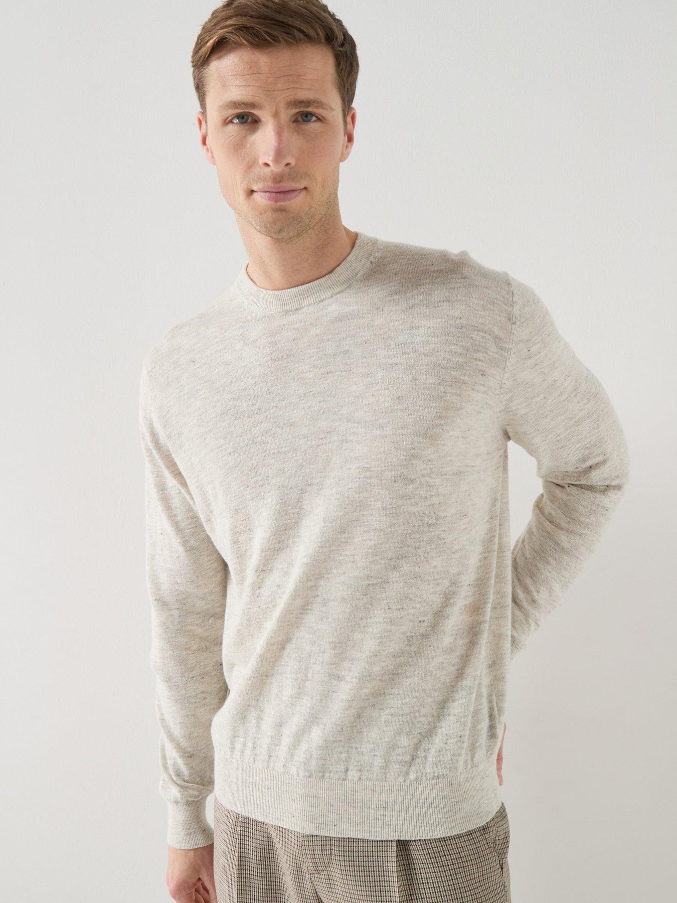Barbour Flaxby Linen Blend Crew Neck Knitted Jumper - Light Beige