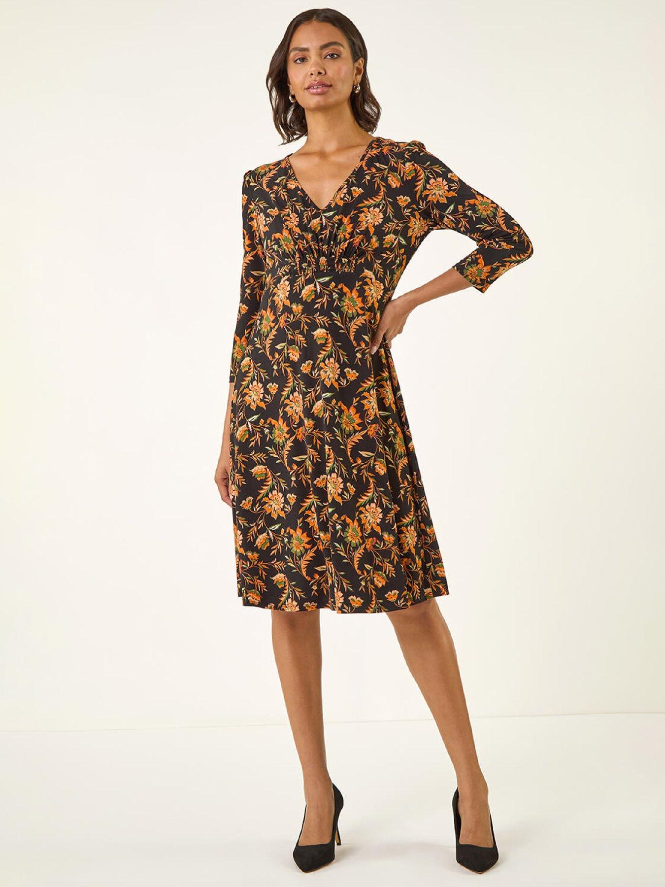 Roman Floral Gathered Midi Dress