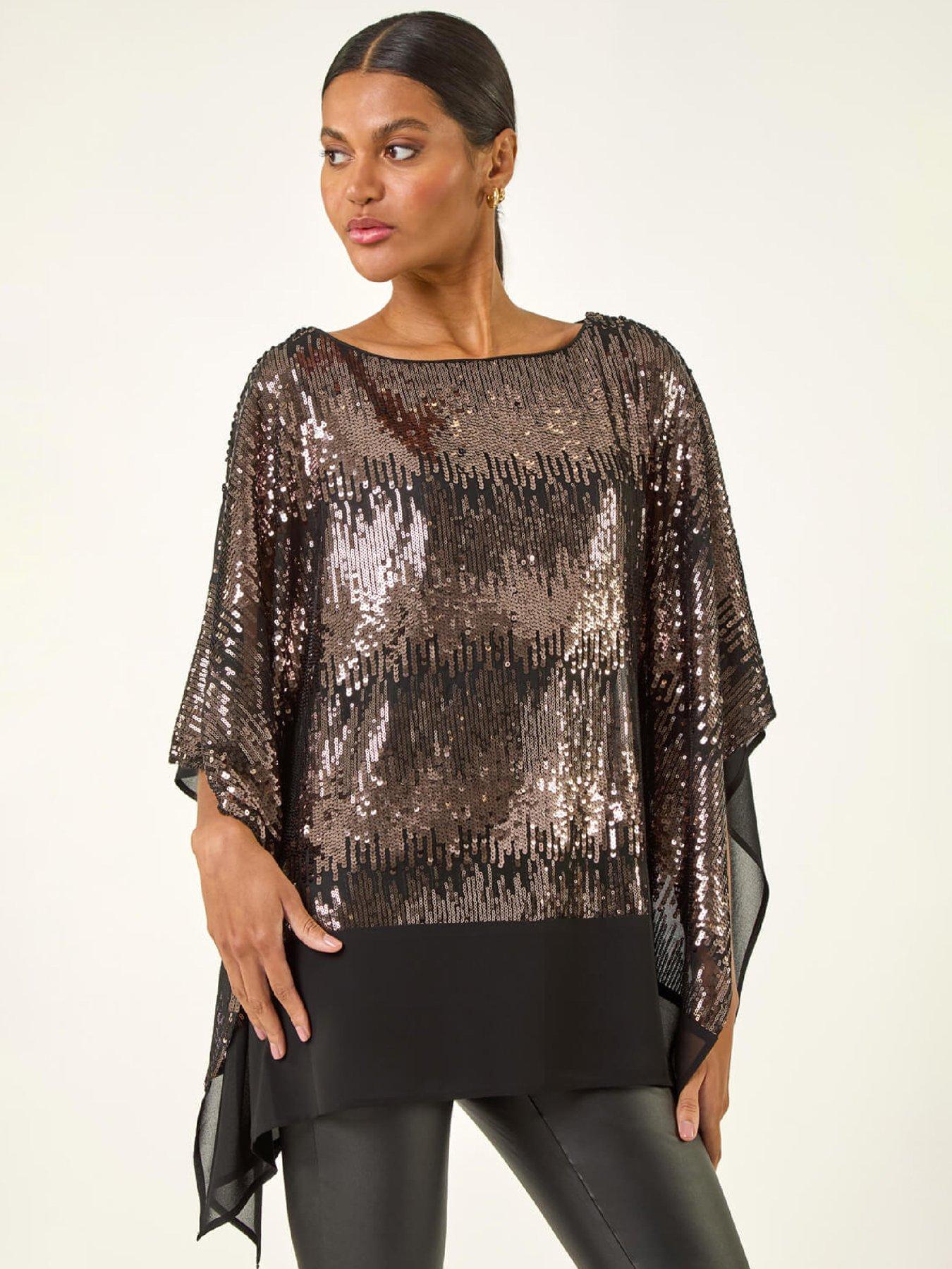 Roman Ombre Sequin Mesh Chiffon Top