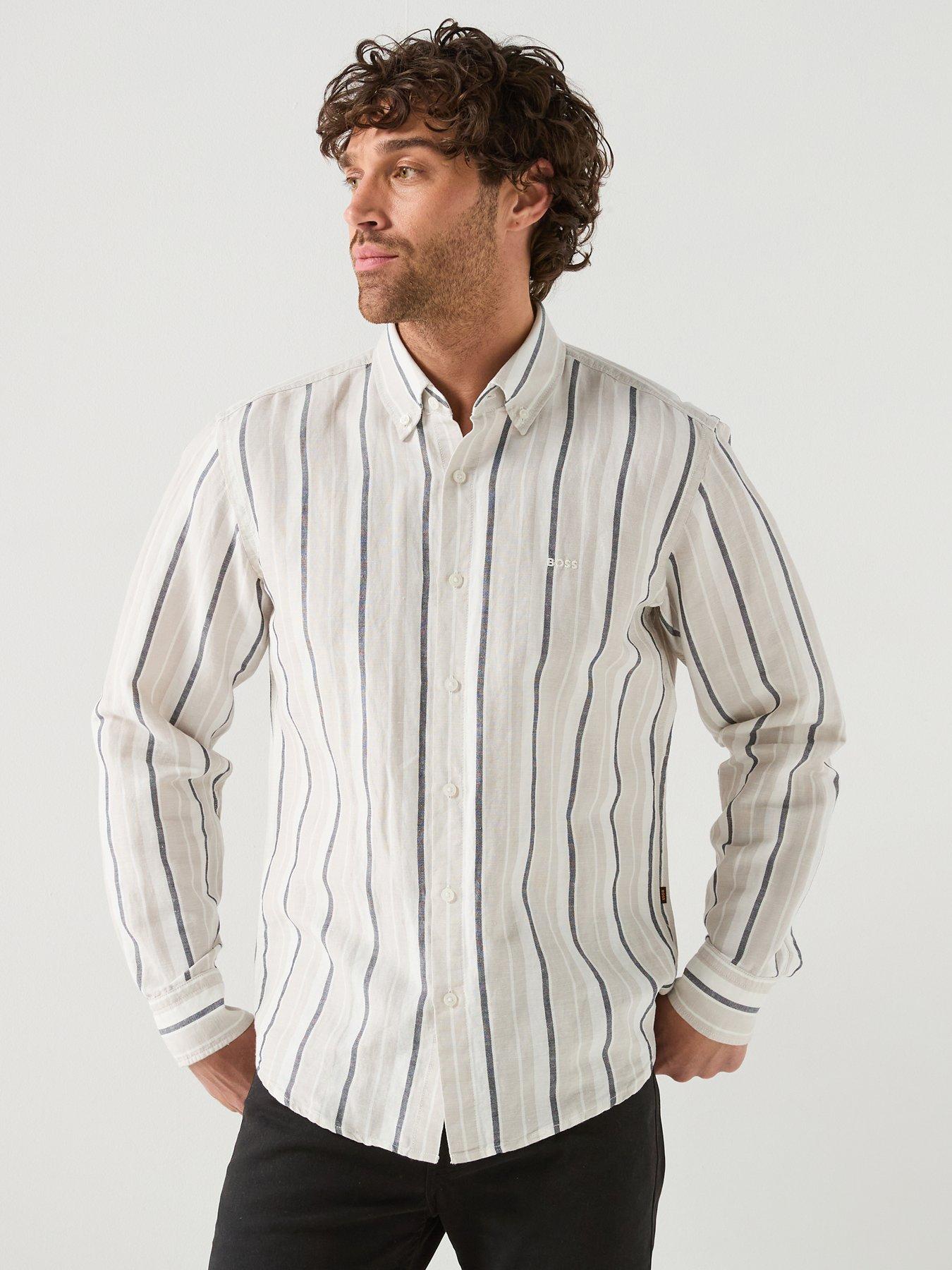 Image 1 of 6 of BOSS Ricoplus Relaxed Fit Pastel Stripe Shirt - Light Grey