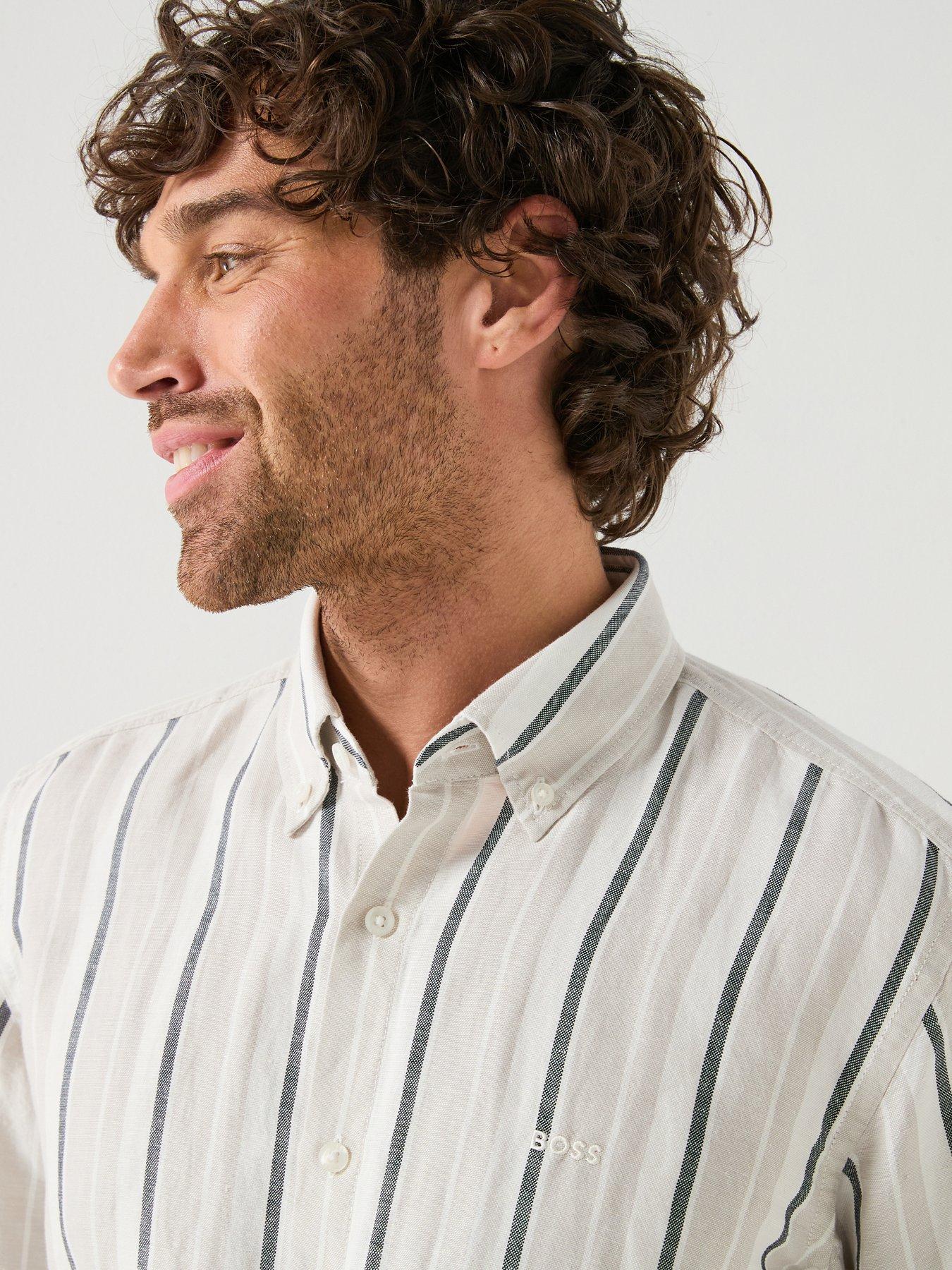 Image 5 of 6 of BOSS Ricoplus Relaxed Fit Pastel Stripe Shirt - Light Grey