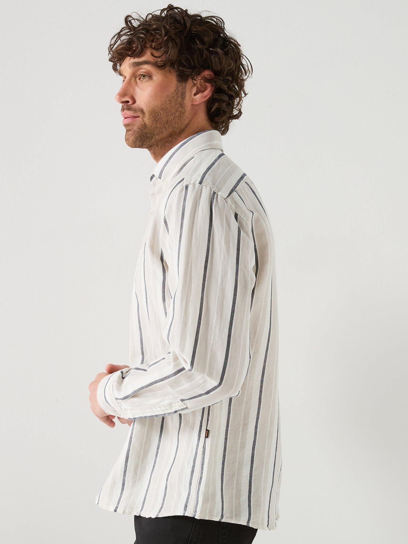 Image 6 of 6 of BOSS Ricoplus Relaxed Fit Pastel Stripe Shirt - Light Grey
