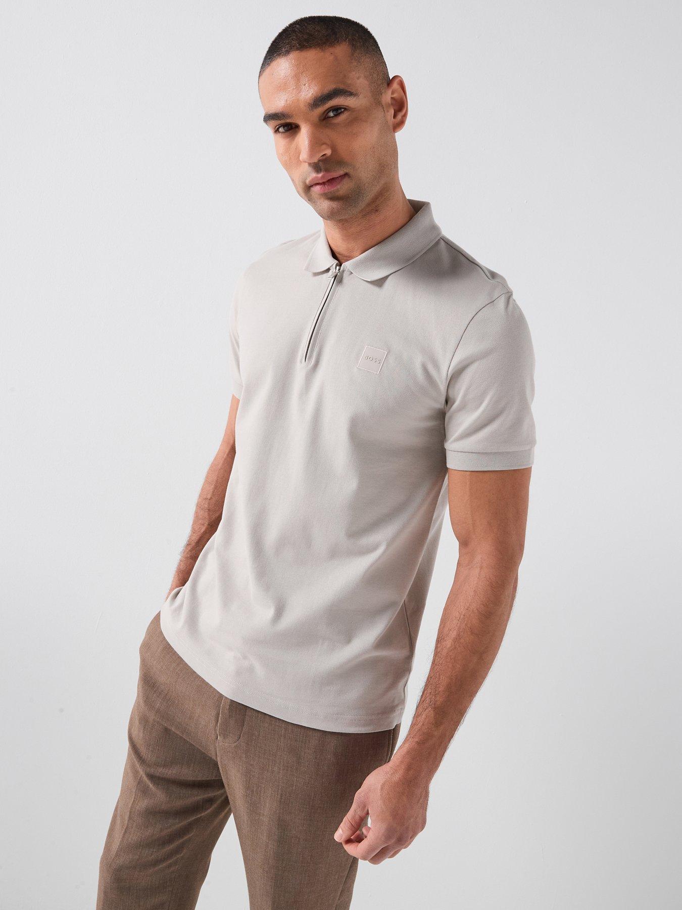 BOSS Quarter Zip Polo Shirt, Light Grey, Size S, Men