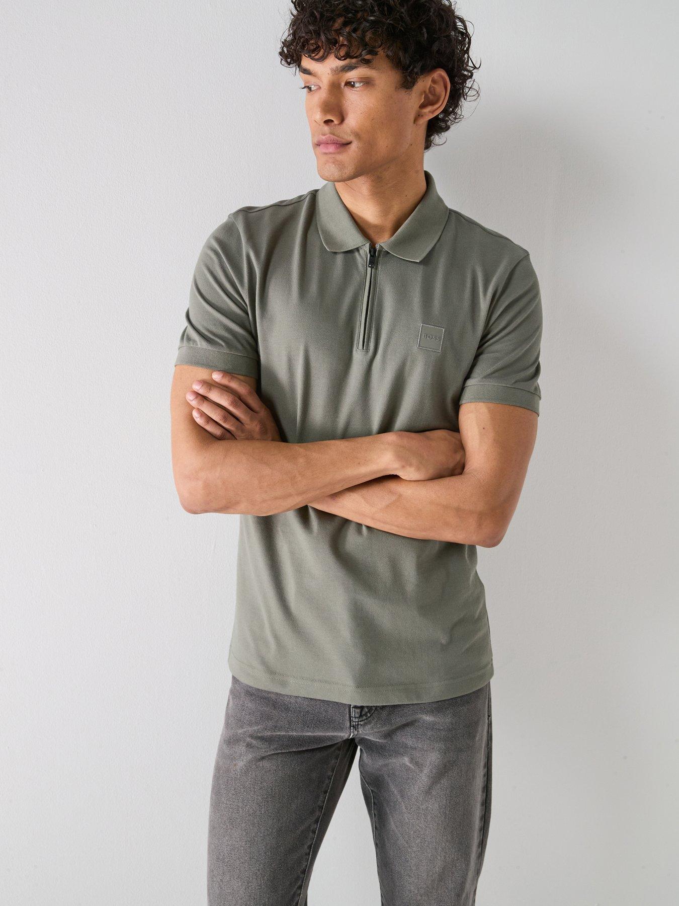 Image 1 of 4 of BOSS Passerzip Zipped Polo Shirt - Dark Khaki