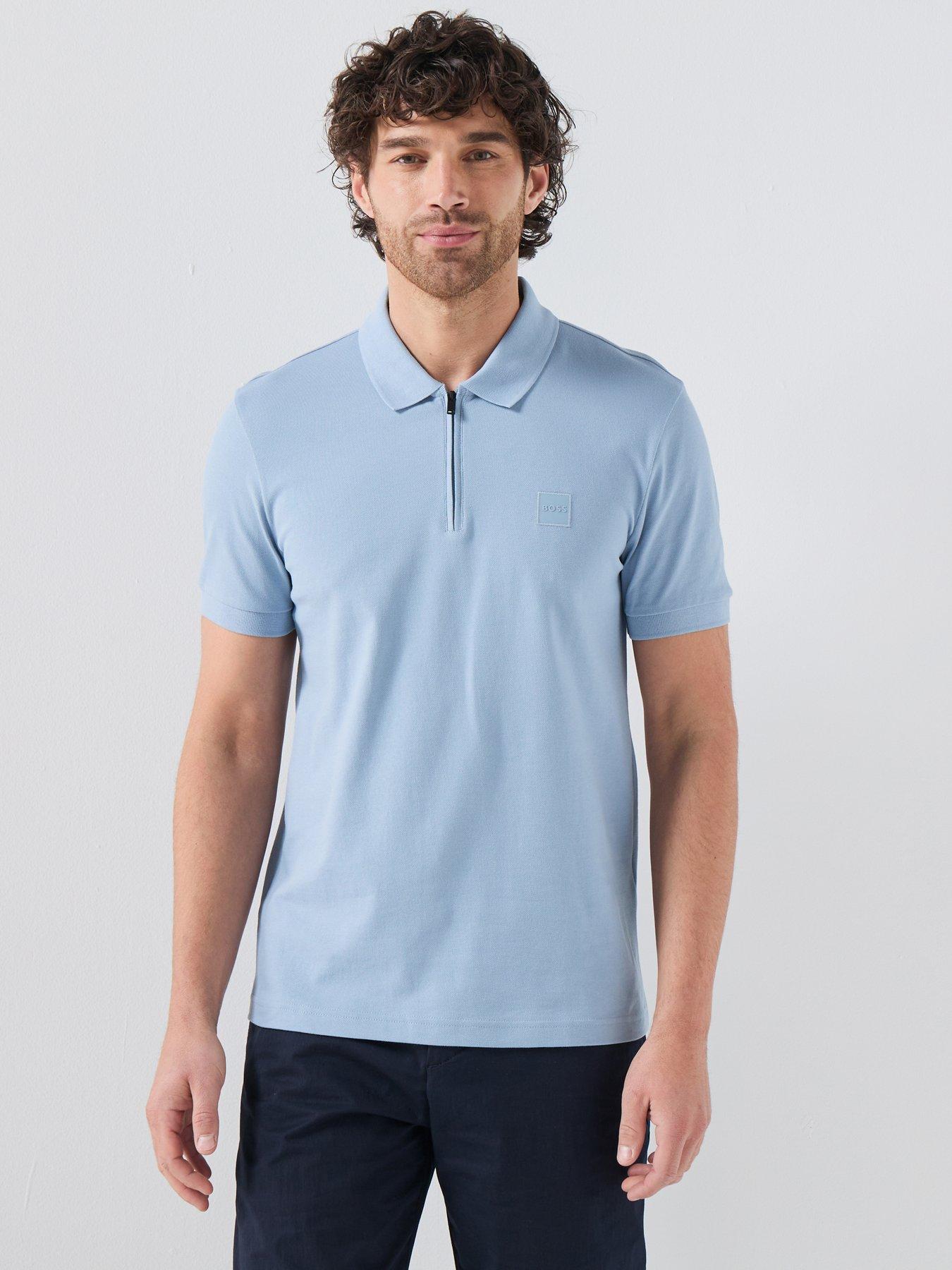 BOSS Passerzip Zipped Polo Shirt, Light Blue, Size 3Xl, Men