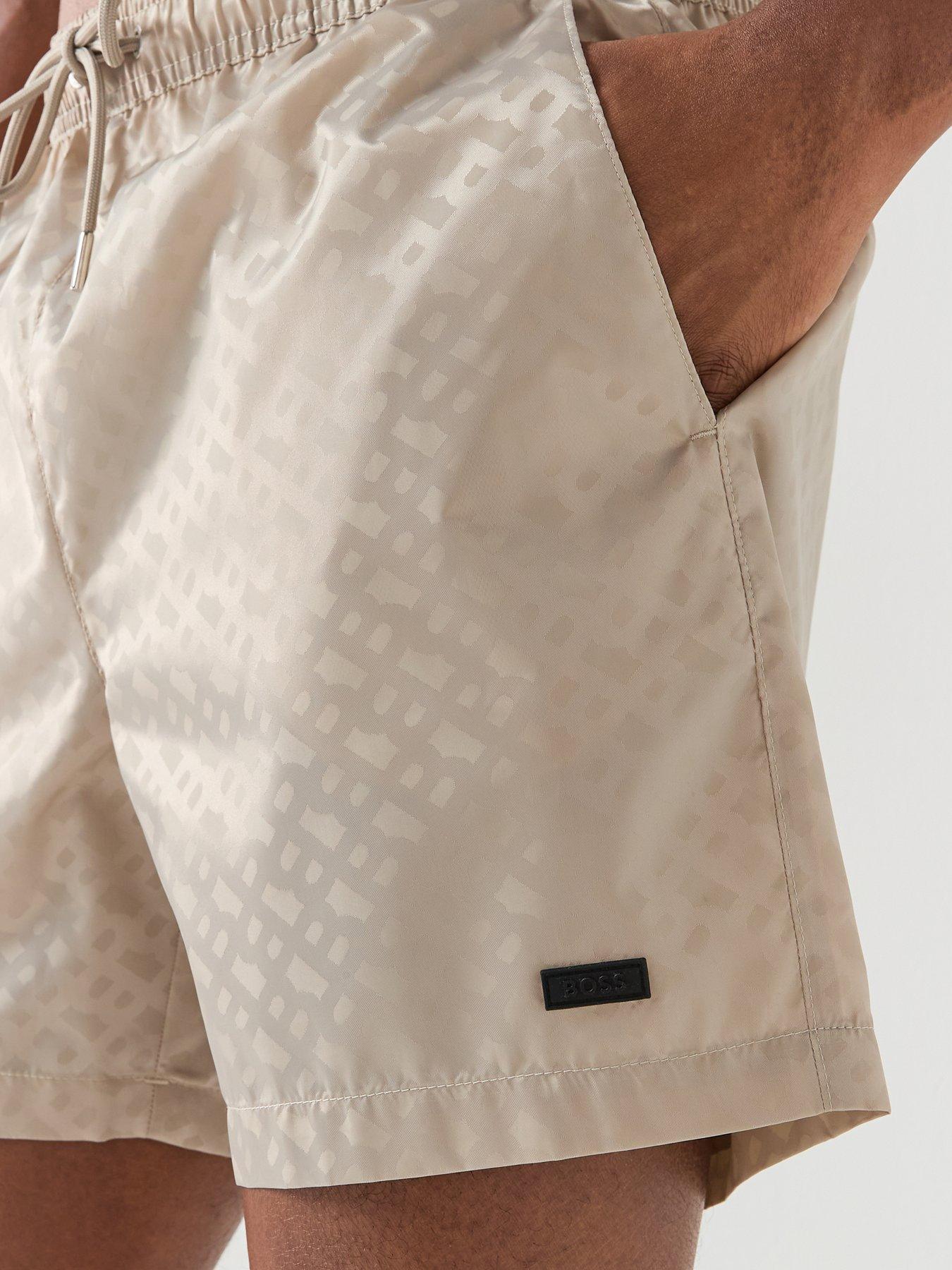 Image 4 of 5 of BOSS Jacques Jacquard Monogram Swim Shorts - Light Beige