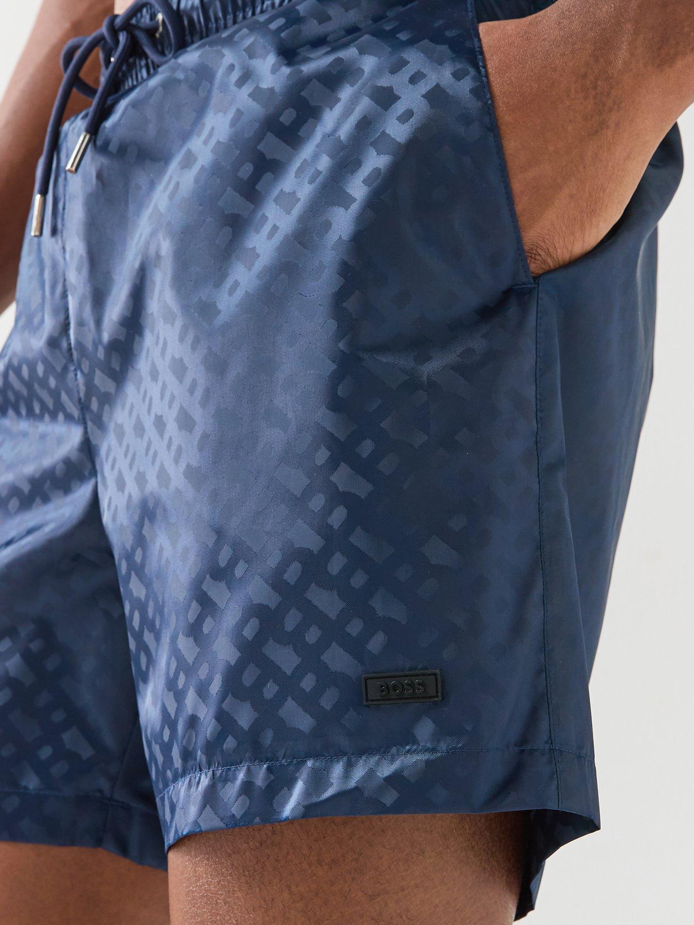 Image 4 of 5 of BOSS Jacques Jacquard Monogram Swim Shorts - Navy