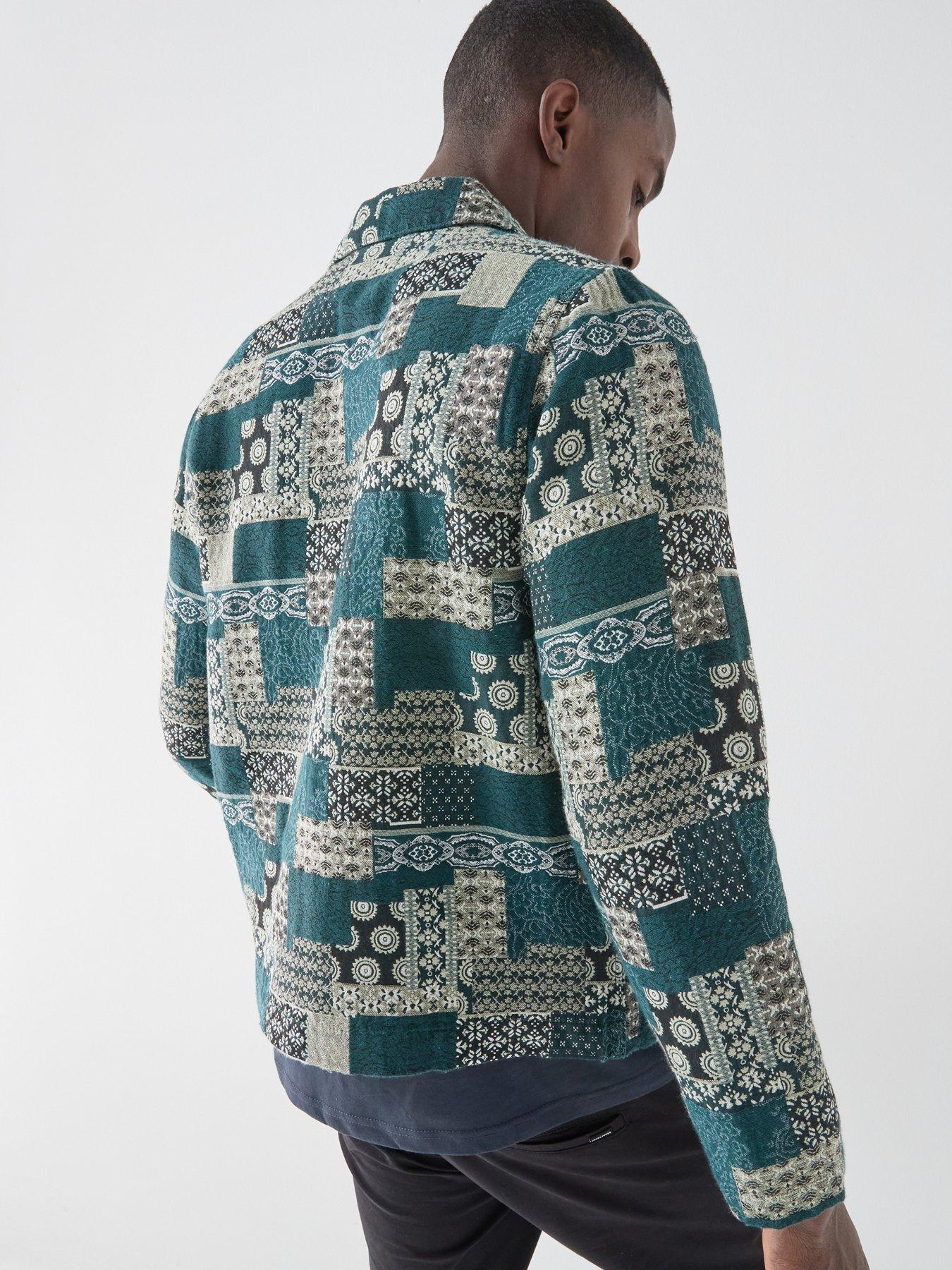 Image 2 of 5 of Les Deux All Over Jacquard Overshirt - Dark Green