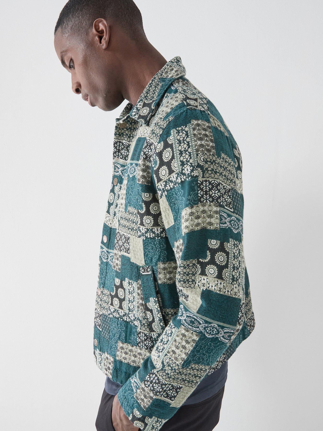 Image 4 of 5 of Les Deux All Over Jacquard Overshirt - Dark Green