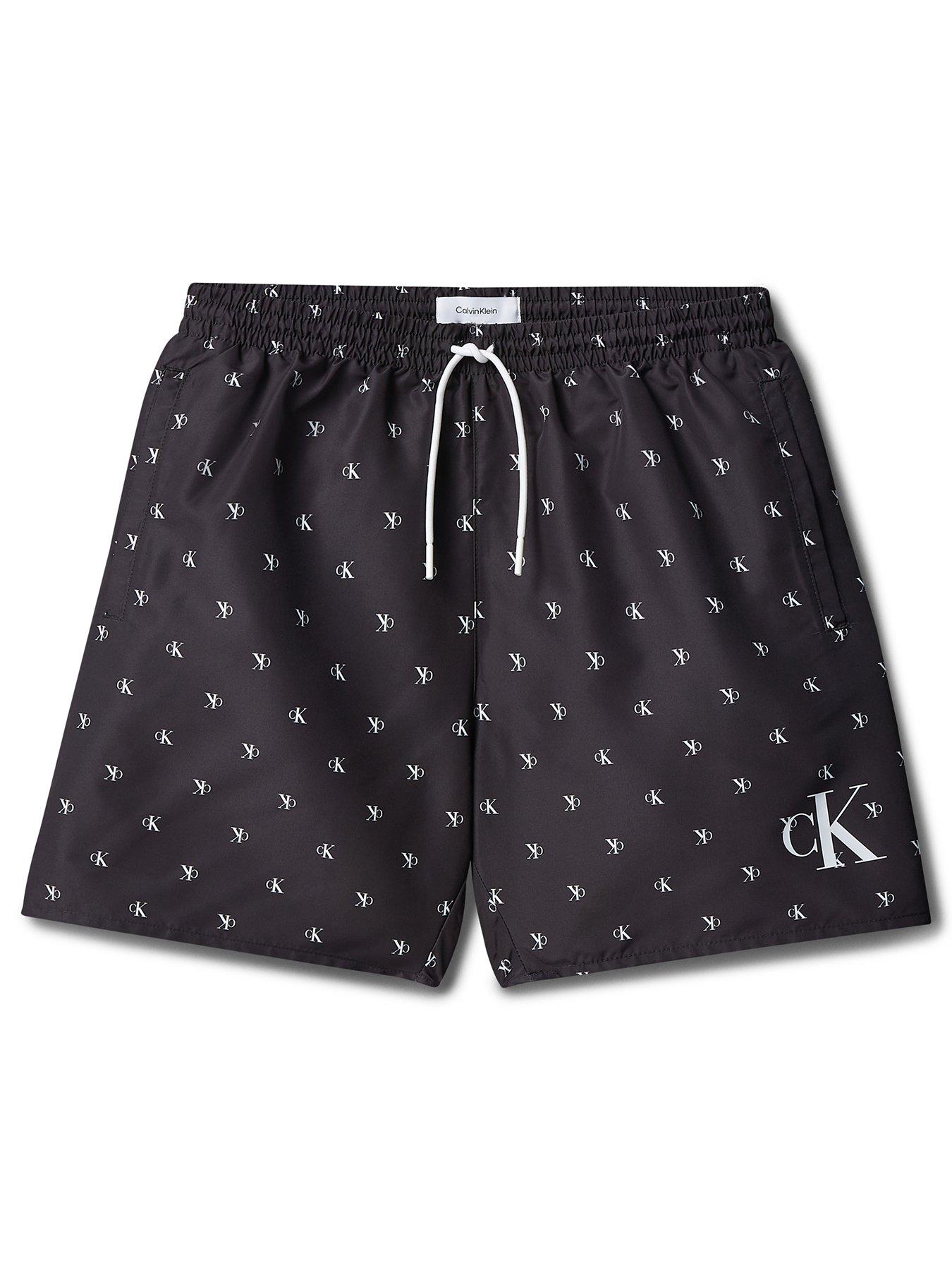 Calvin Klein: Boys Medium Drawstring Print Swim Shorts - Black