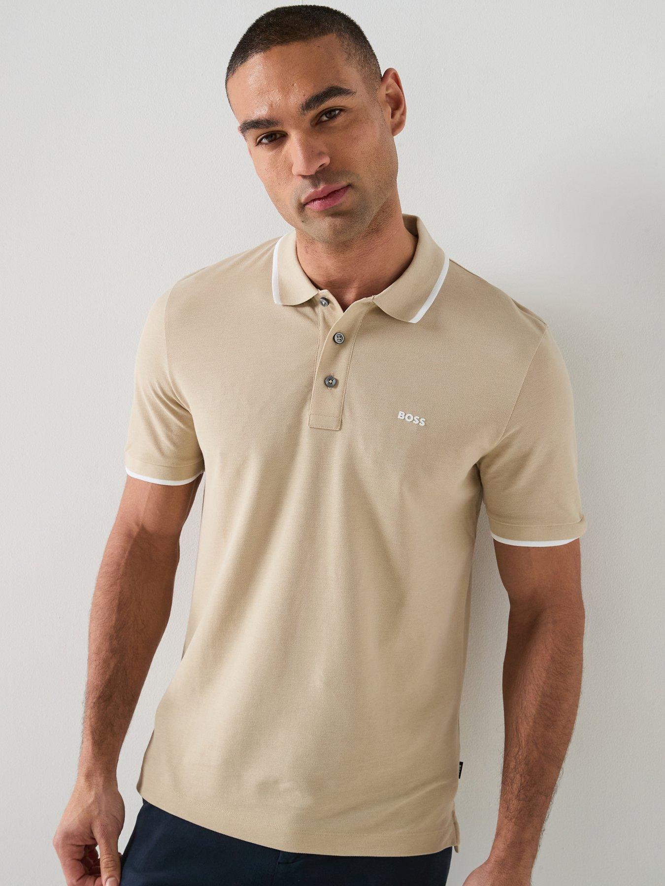 BOSS Parlay 190 Regular Fit Pipe Trim Pique Polo Shirt - Beige