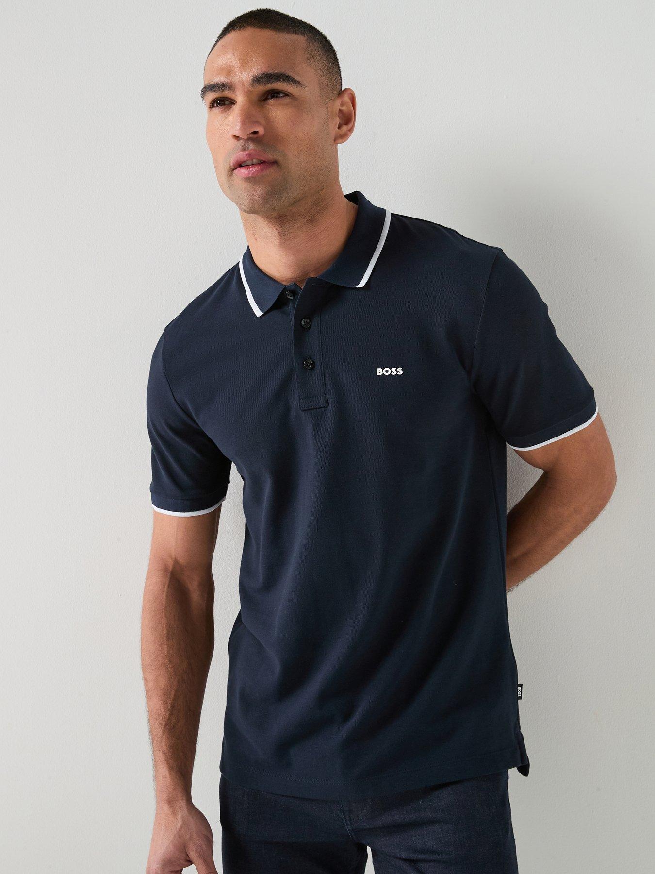 BOSS Parlay 190 Regular Fit Pipe Trim Pique Polo Shirt, Dark Blue, Size S, Men