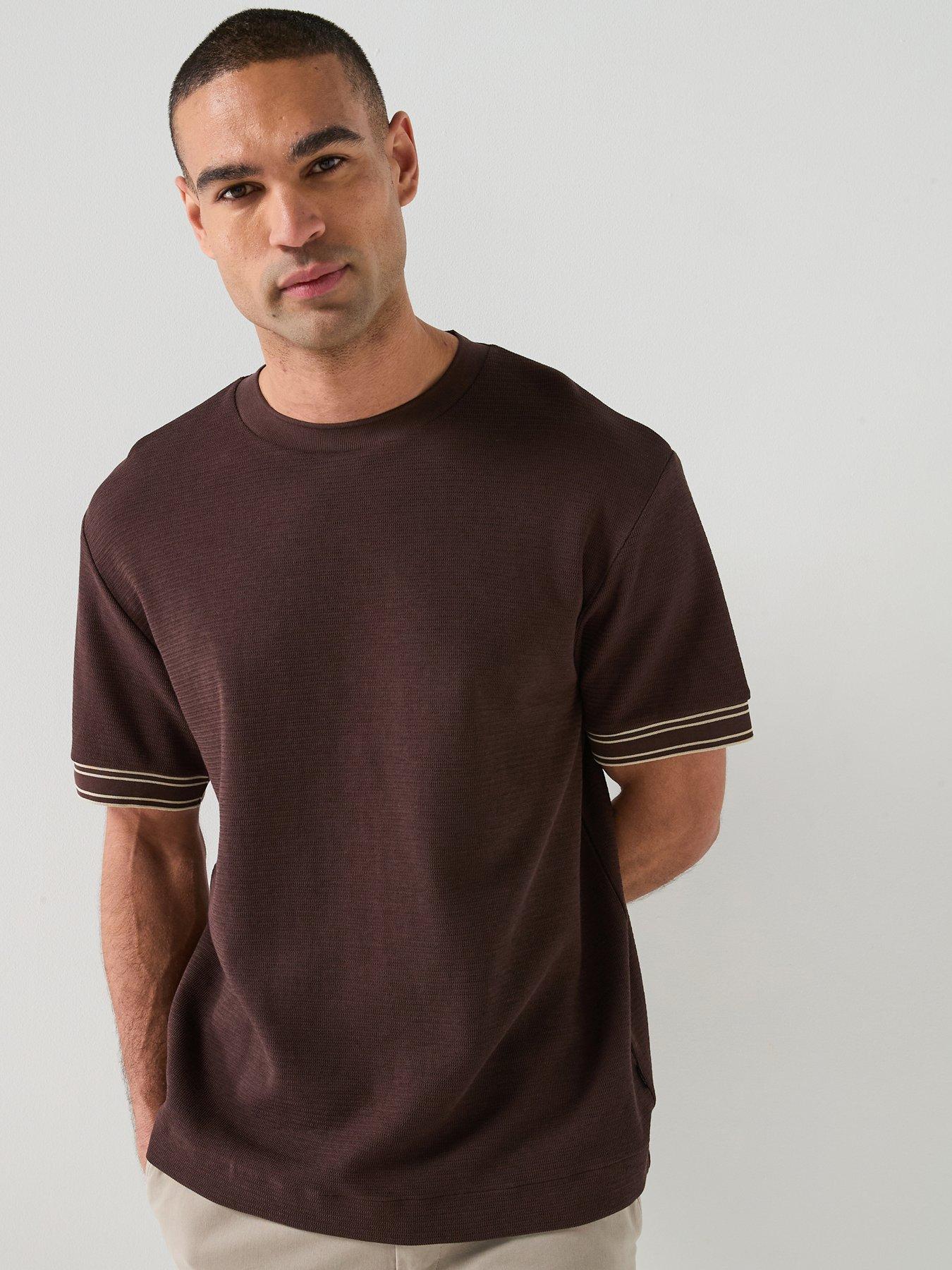 BOSS C-Tigerman 47 Sleeve Trim Textured T-Shirt, Brown, Size S, Men