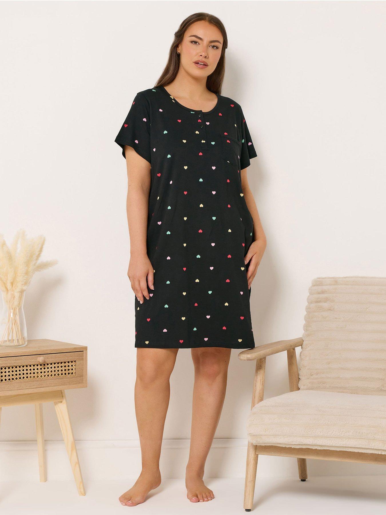 Yours Curve Hearts Placket Nightdress - Black