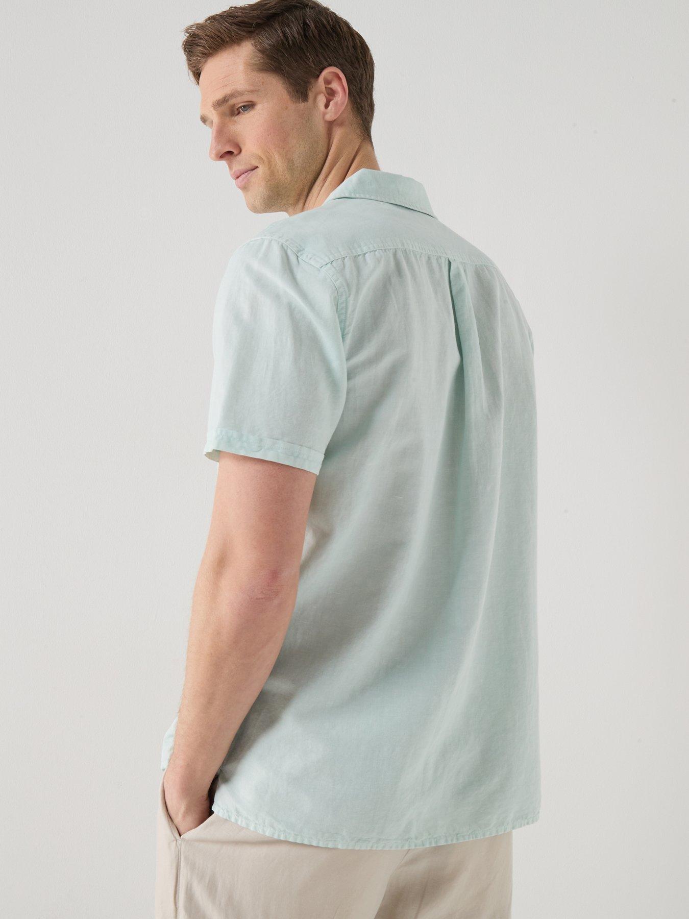 Image 2 of 4 of Barbour Landkey Overdyed Relaxed Open Collar Fit Short Sleeve Shirt - Light Blue