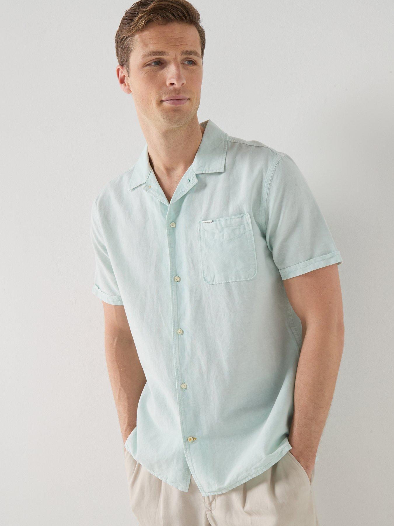 Image 4 of 4 of Barbour Landkey Overdyed Relaxed Open Collar Fit Short Sleeve Shirt - Light Blue